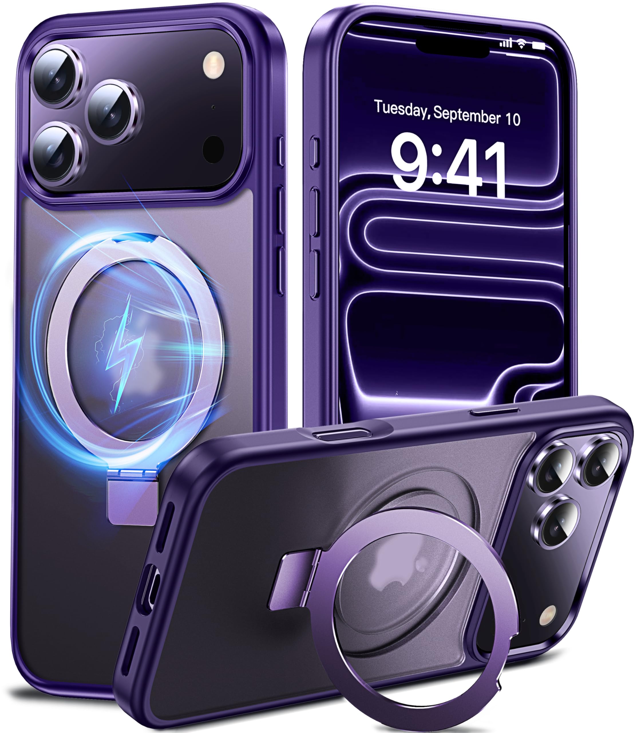 DASFOND Mag-Stand Designed for iPhone 17 Pro Max Case, [Compatible with MagSafe] All-in-1 Invisible Ring Kickstand Shockproof Translucent Matte Slim Magnetic Case Cover for iPhone 17 Pro Max, Purple