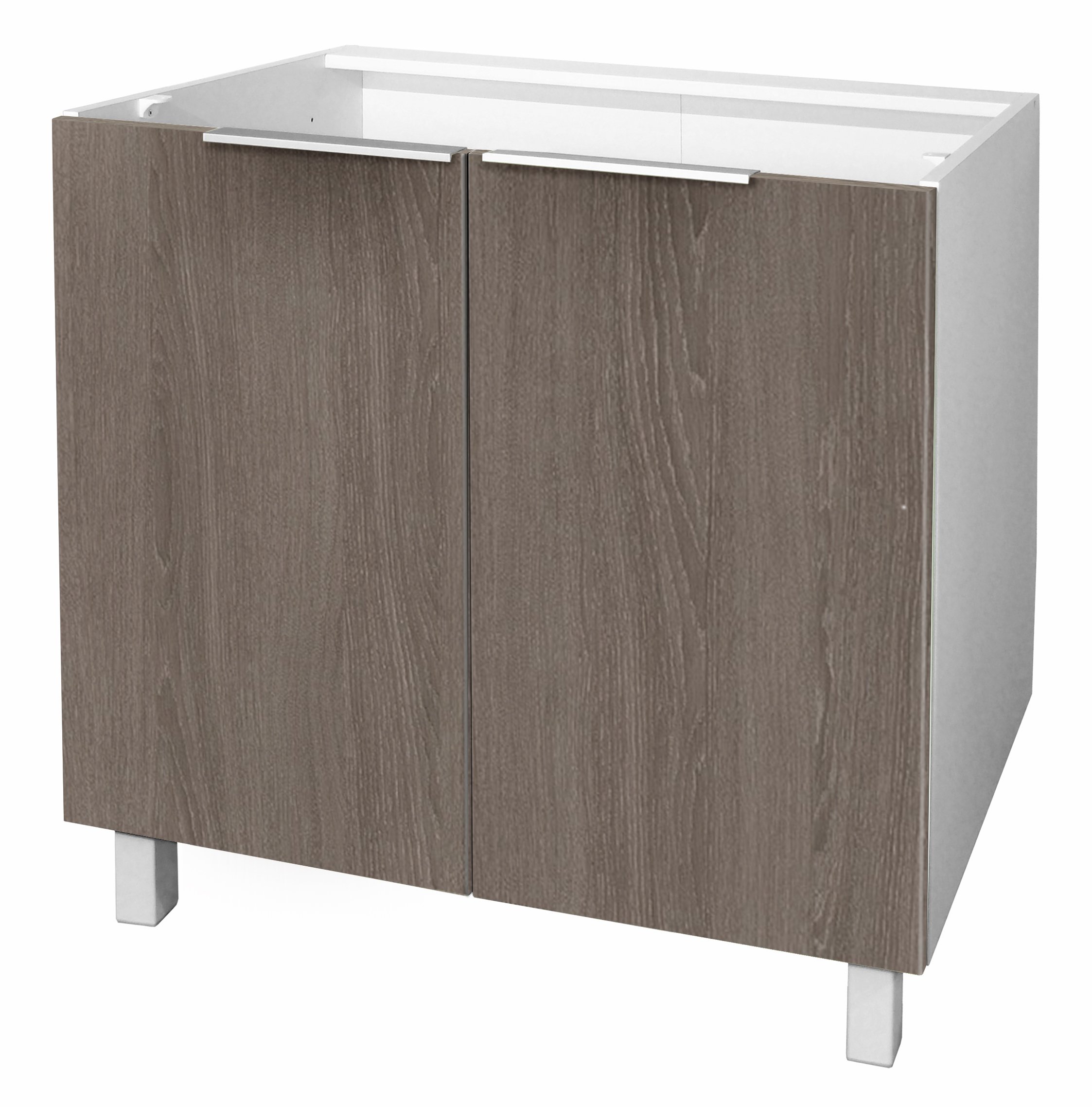 Meuble Bas De Cuisine 80cm - 2 Portes Chêne Taupe - Mélaminé Blanc - Fabrication Française - À Monter Soi-même