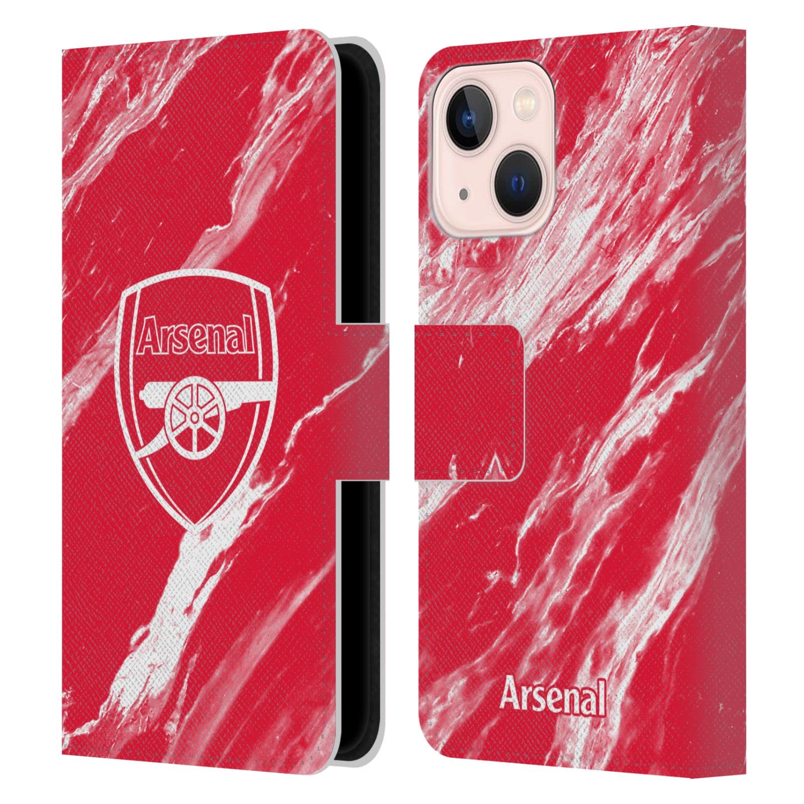 Head Case Designs Officially Licensed Arsenal FC Red Marble Crest Patterns Leather Wallet Case Compatible With Apple iPhone 13 Mini