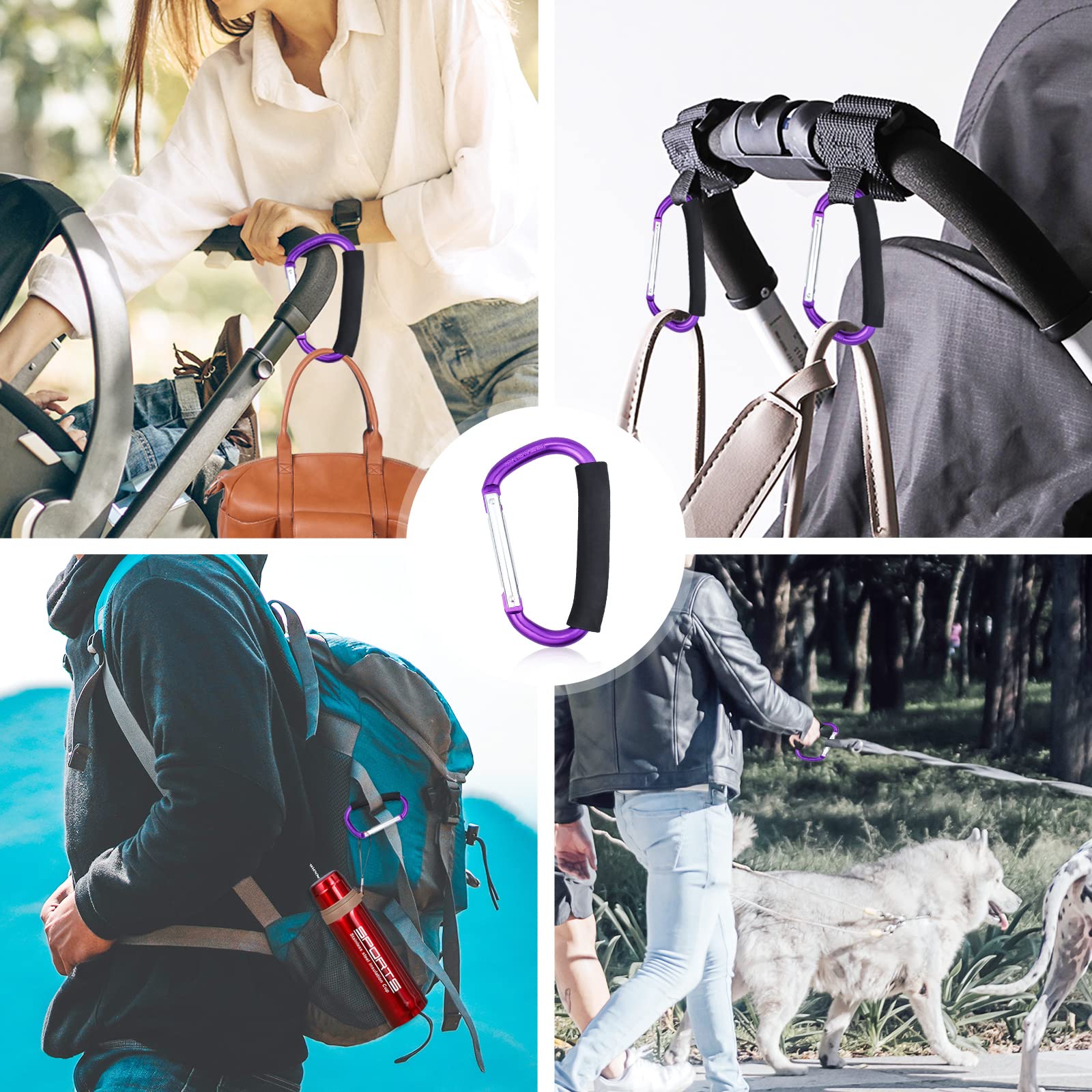 JIALEEY - Ganchos para cochecito de bebé, resistentes, grandes, duraderos, para cochecito de bebé, cochecito de bebé, compras, bolsas de plástico, 2 unidades, color morado