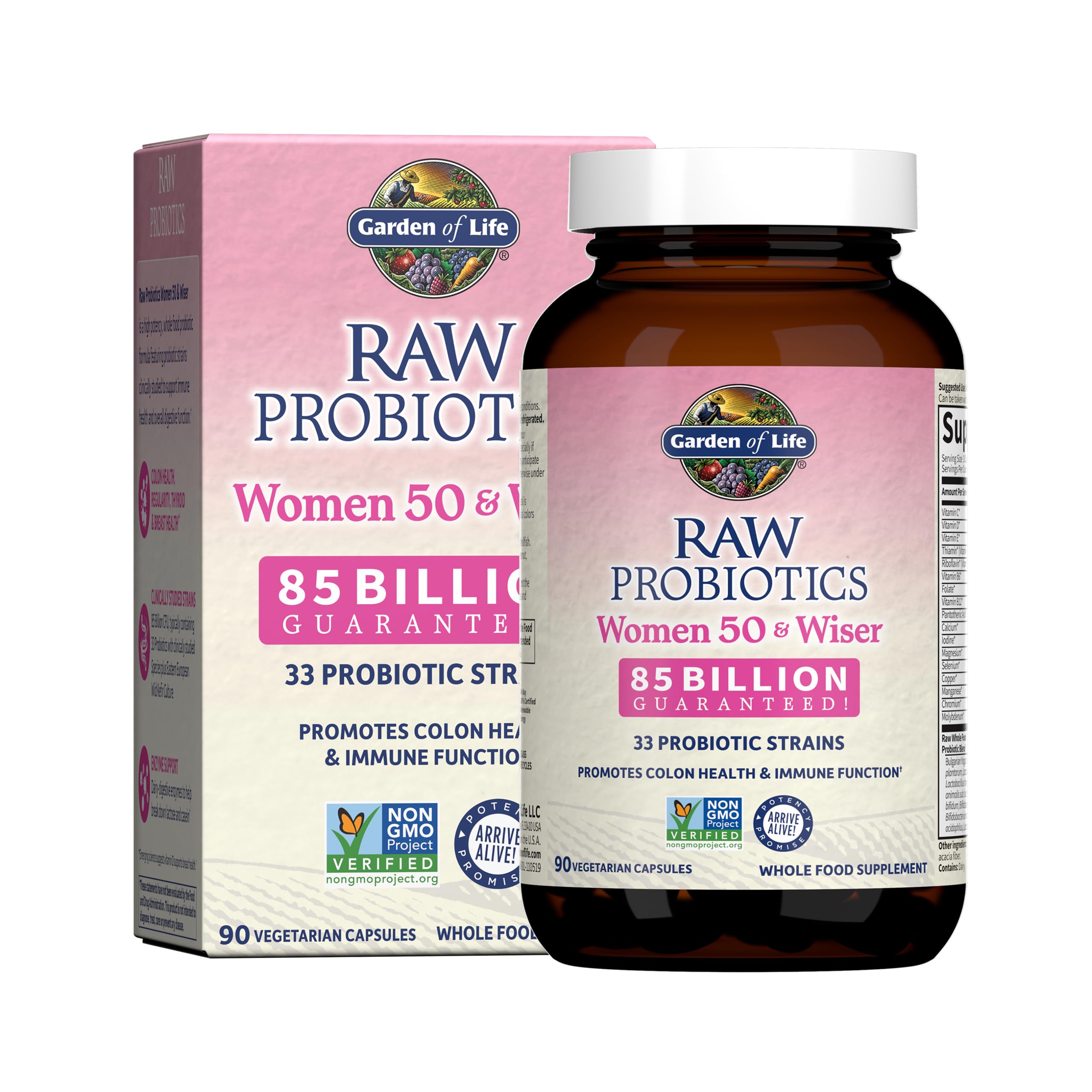 Raw Probiotics Women 50 & Wiser - 85 Billion Live Cultures - Probiotic Supplement with Bulgarian Yogurt & Eastern Europe Wild Kefir Culture - 90 Vegetarian Capsules