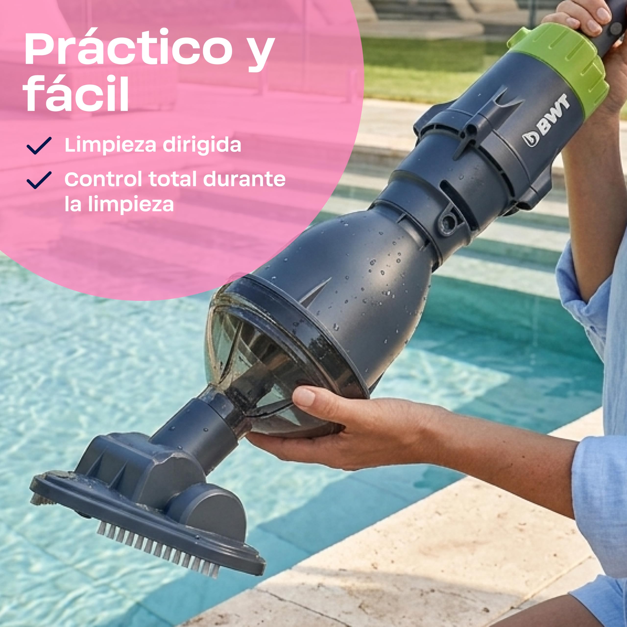 [NUEVO2026] BWT Aspirador de piscina ES02 con batería, aspiradora inalámbrica para piscina con carga USB, 30 min de autonomía, para hidromasaje hasta 10 m³, 2000 mAh, incluye tapa