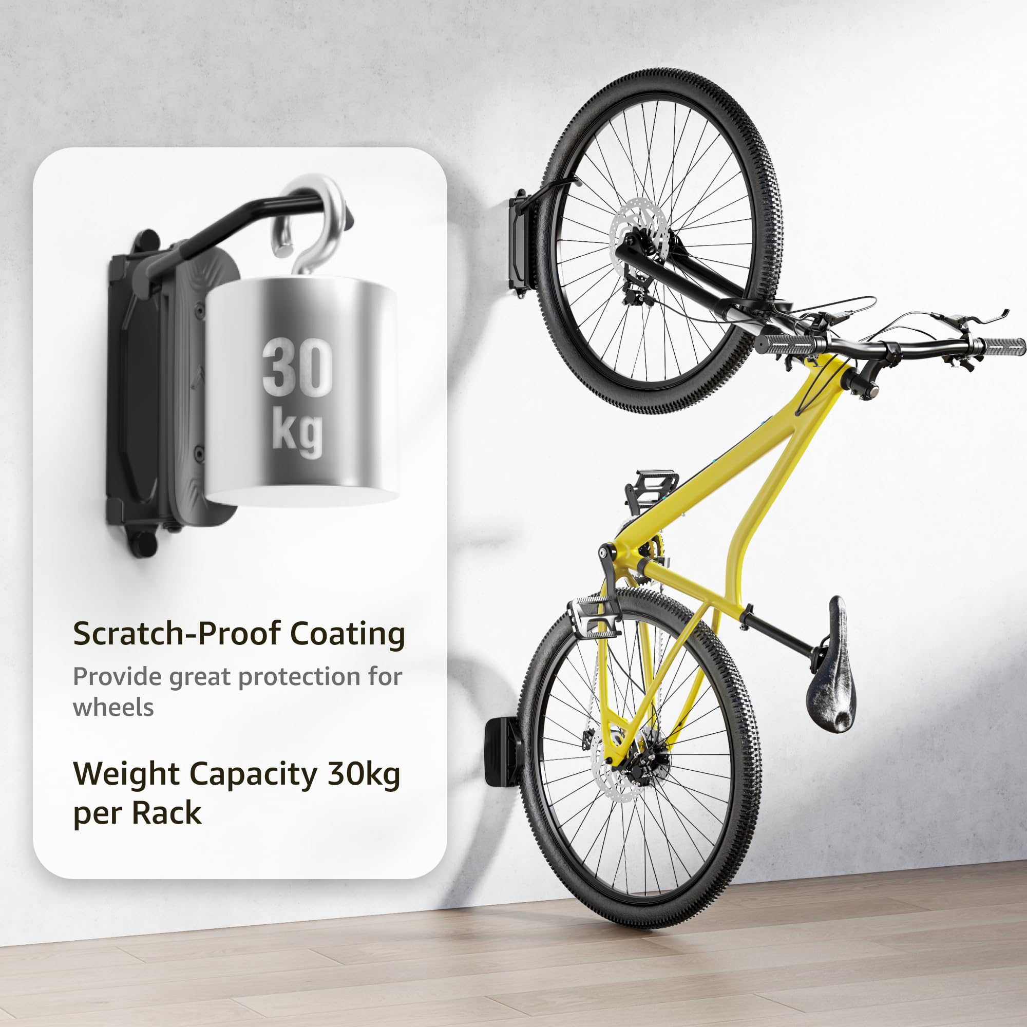 monTEK Swivel Bike Wall Mount, Space-Saving Vertical Bike Rack, Holds up to 30kg, Heavy Duty Bike Hook for Garage/Shed - Image 3