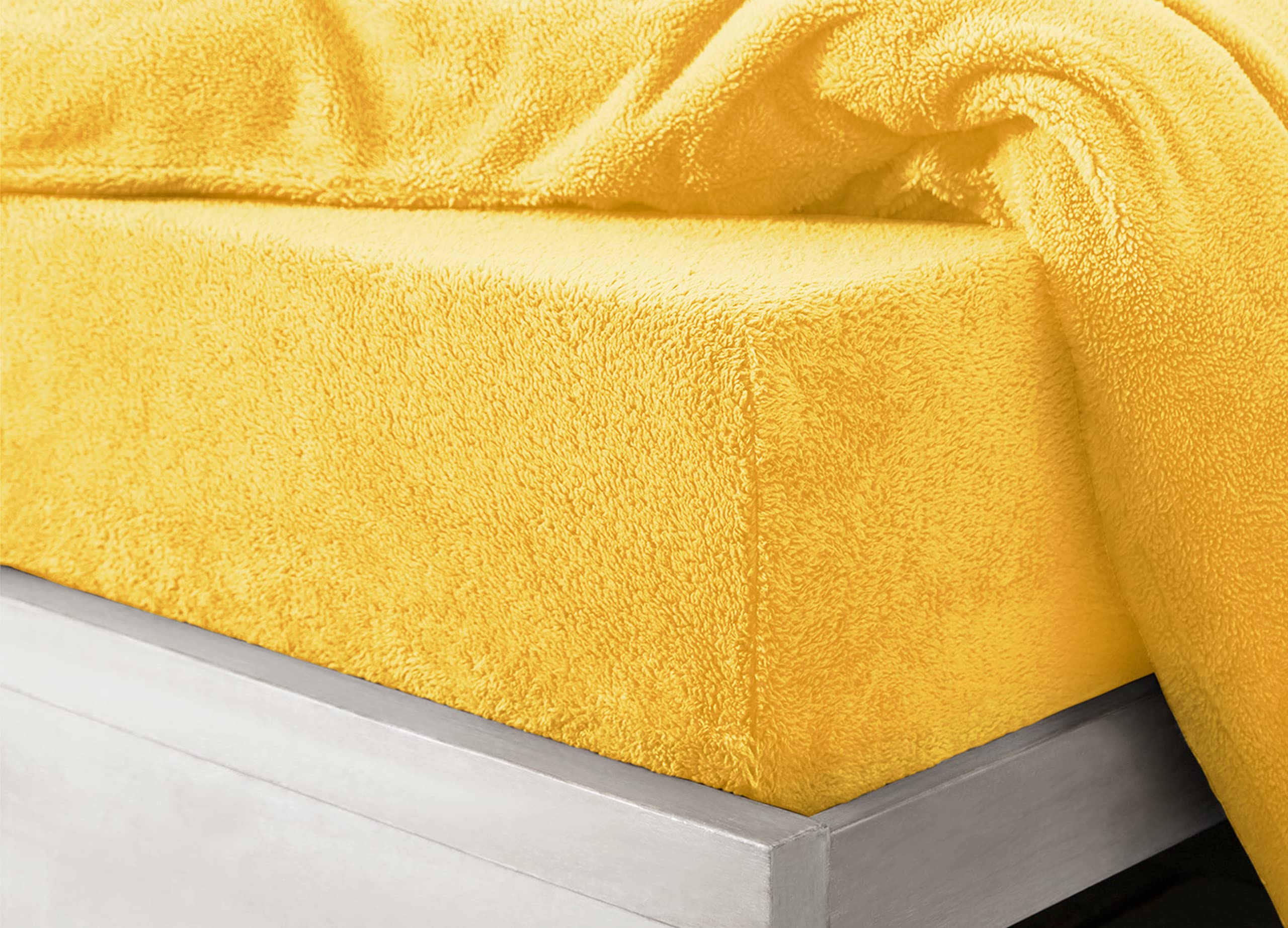 Teddy Cuddle Fleece Fitted Sheets Elasticated upto 30cm Deep Fluffy Warm & Soft Winter Essential Premium No Tear Bed Sheet (Ochre, Double)