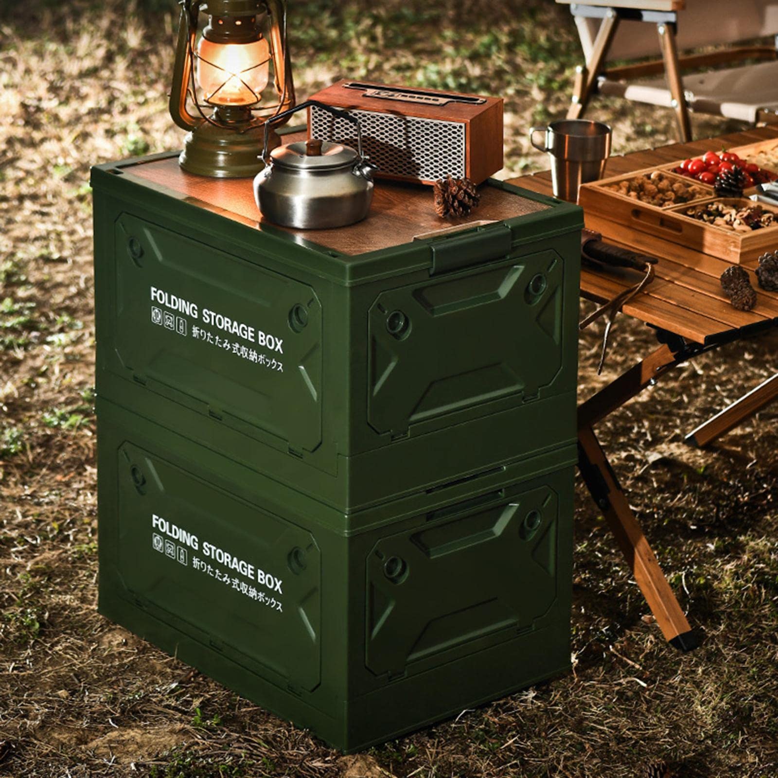 Amagogo Faltbare Aufbewahrungsbox mit Komfortablem Griff Große Multifunktionale Klappkiste mit Rädern Stabiler Lagerbehälter mit Stapelbarem Deckel Organizer, GRÜN