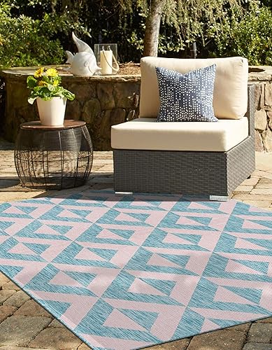 Vista 83 de Unique Loom Unique Loom Outdoor Collection - Alfombra de área - Napa (3 pies 3 pies, redonda, amarillo y aguamarina/amarillo)