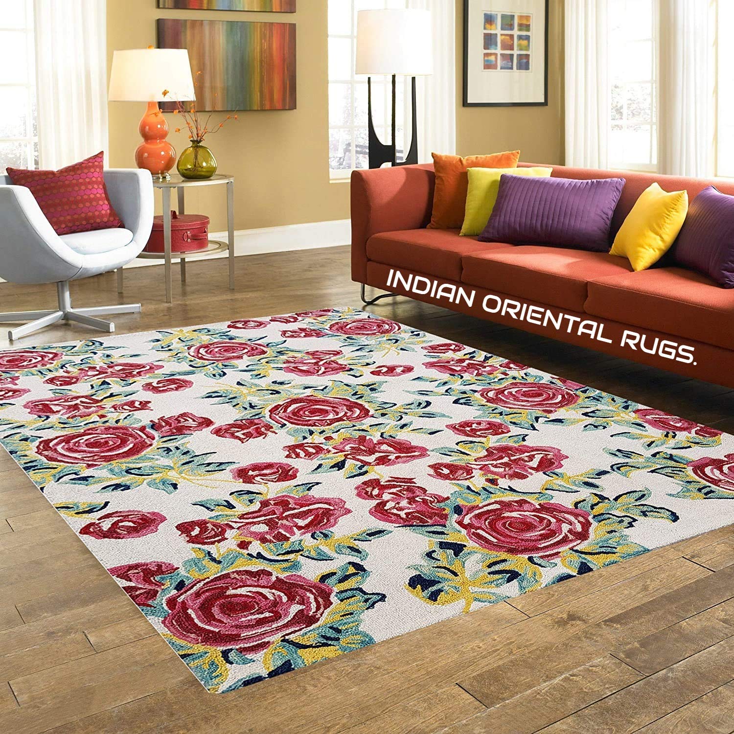 INDIAN ORIENTAL RUGS Hand Tufted Carpet Beautiful Floral Design Export Quality for Living Room-Bedroom & Hall (Multi H, 9 X 12 Feet)