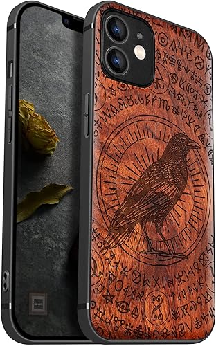 Carveit Funda magnética de madera para iPhone 12 madera natural y TPU suave negro a prueba de golpes, funda protectora única y elegante de madera