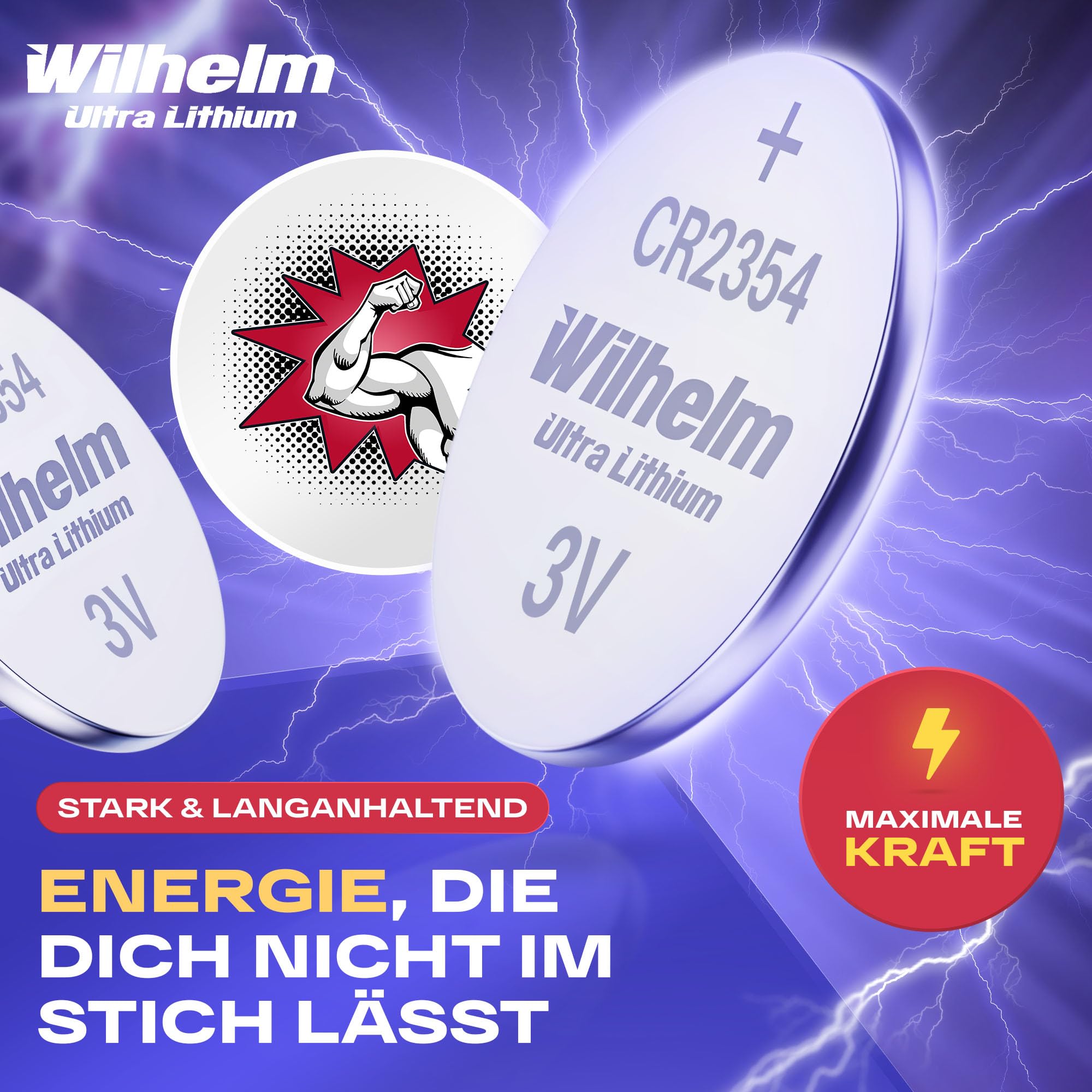 Wilhelm CR2354 Lithium Knopfzelle 3V 570 mAh, ø23 x 5,4 mm – 200 Stück