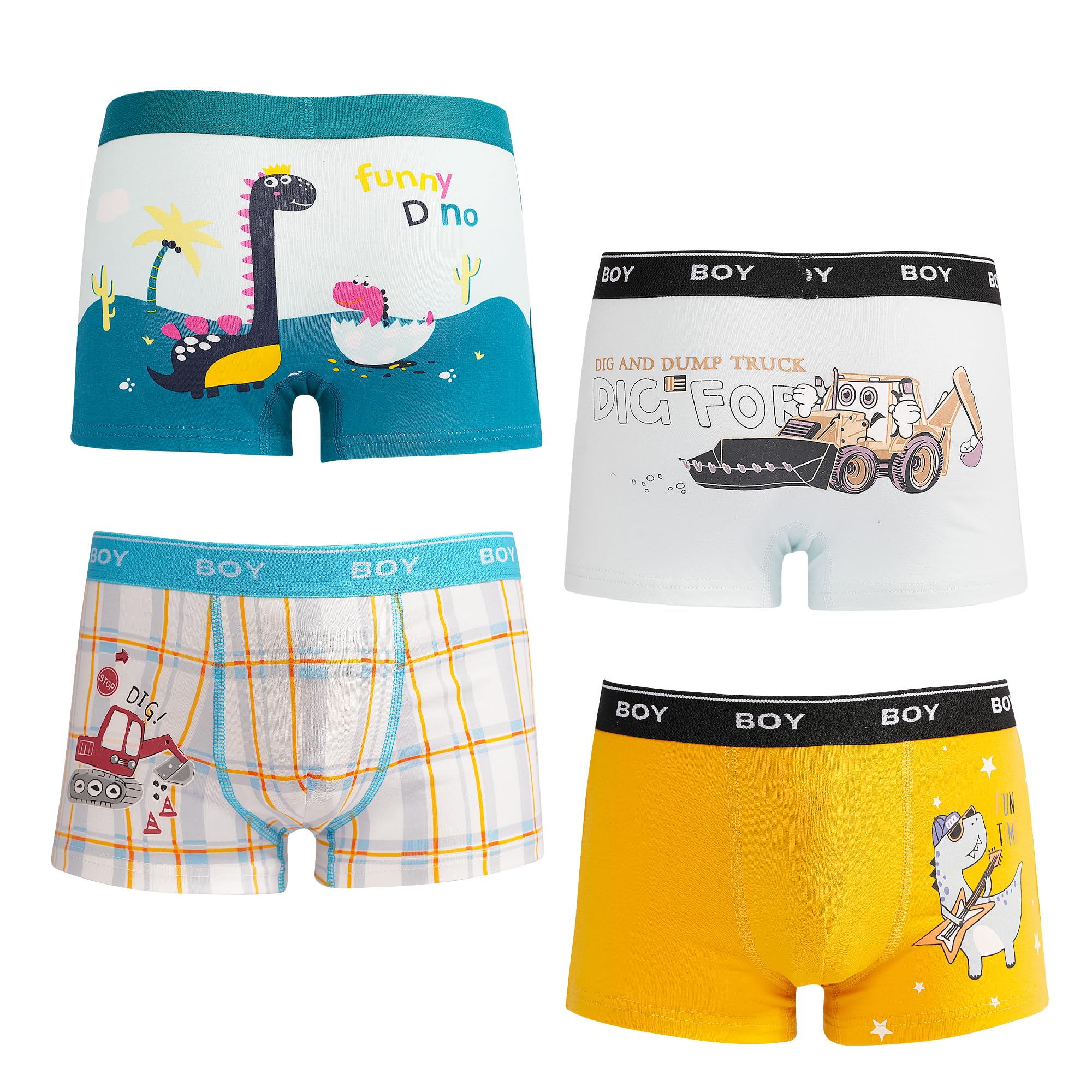 DECOVICI Unterhosen Jungen 4er Pack, Boxershorts Kinder 2-12 Jahre Weiche Unterwäsche Kleinkinder Dinosaurier Raum Schlüpfer