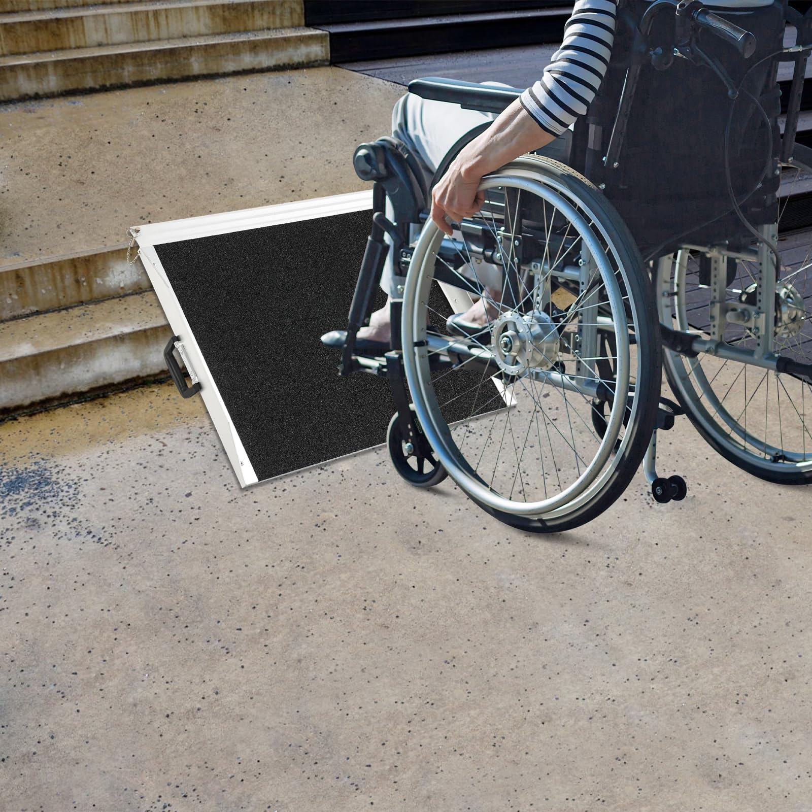 Aluminiowa rampa dla wózków inwalidzkich, 62 x 73 x 5 cm, antypoślizgowa rampa progowa, obciążenie do 272 kg, przenośna rampa najazdowa do wózków inwalidzkich i chodzików, rampa progowa do domu i na