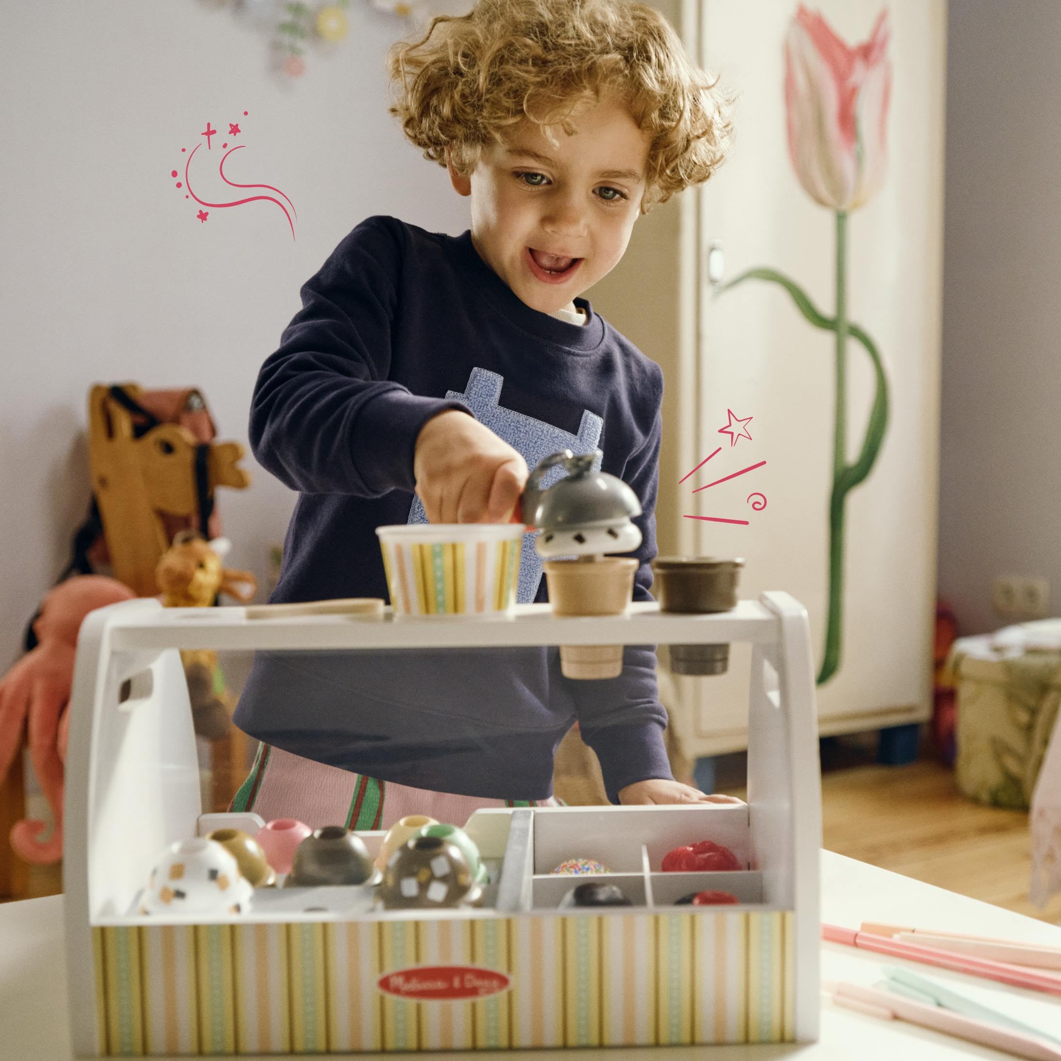 Melissa & Doug Banchetto dei Gelati - Gelateria in Legno, Giocattolo Gelato Finto, Gioco di Imitazione Montessori, Regalo per Bambini e Bambine, 3+ Anni