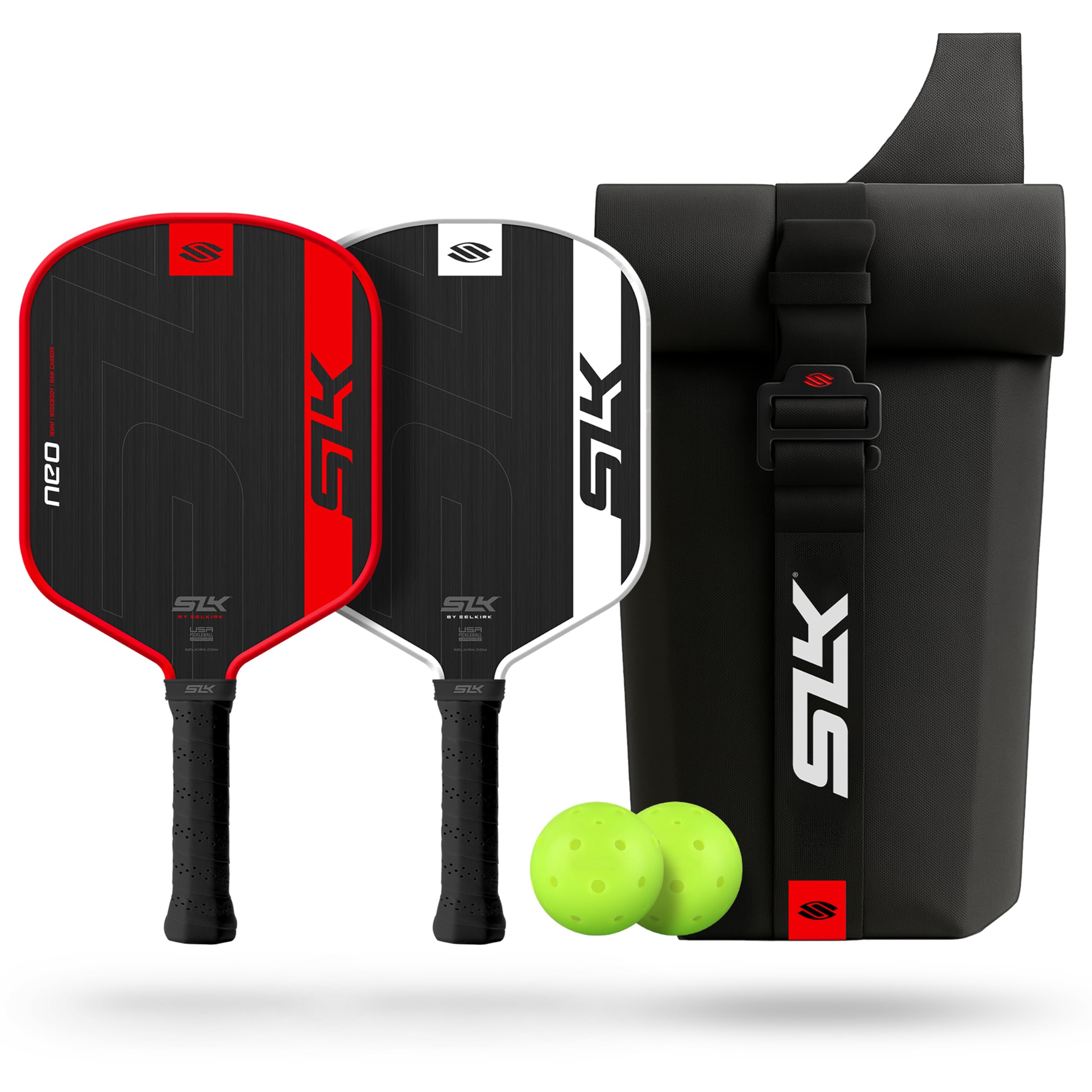 SLK Neo Pickleball Paddles Set of 2 + Pickleballs + Sling Bag