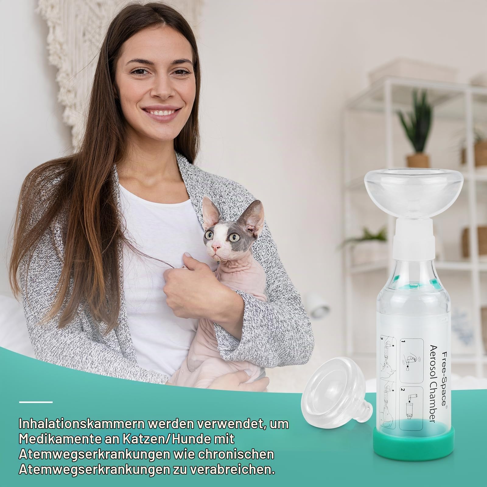 free-space Katzen-/Hunde-Inhalator-Abstandshalter mit runder Silikonmaske, Katzen-Aerosolkammer mit Atemanzeige 2 Maske (Katze)