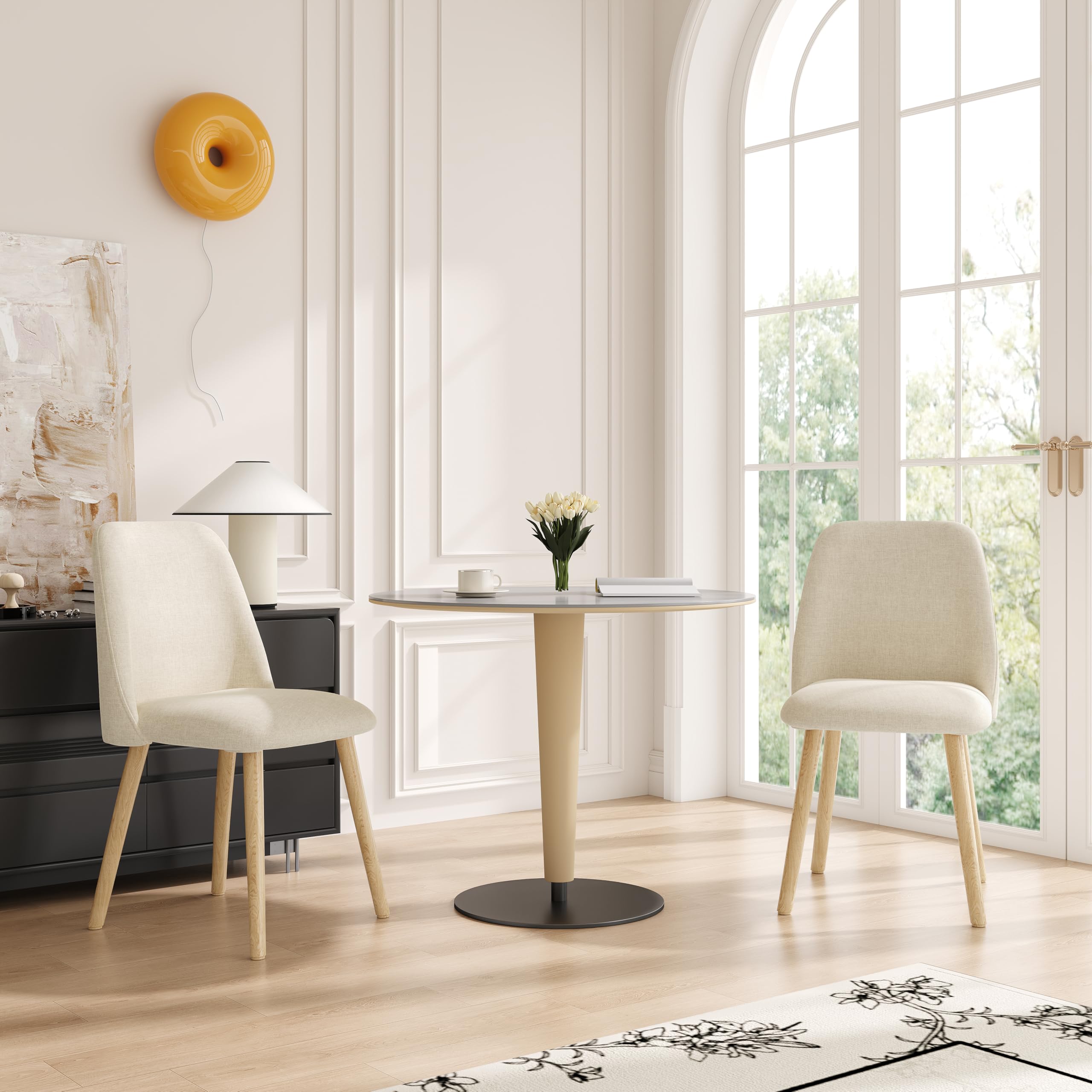 Juego de 6 sillas de Comedor con Patas de Madera y tapizadas de poliéster, para Comedor, Cocina, Oficina, Crema