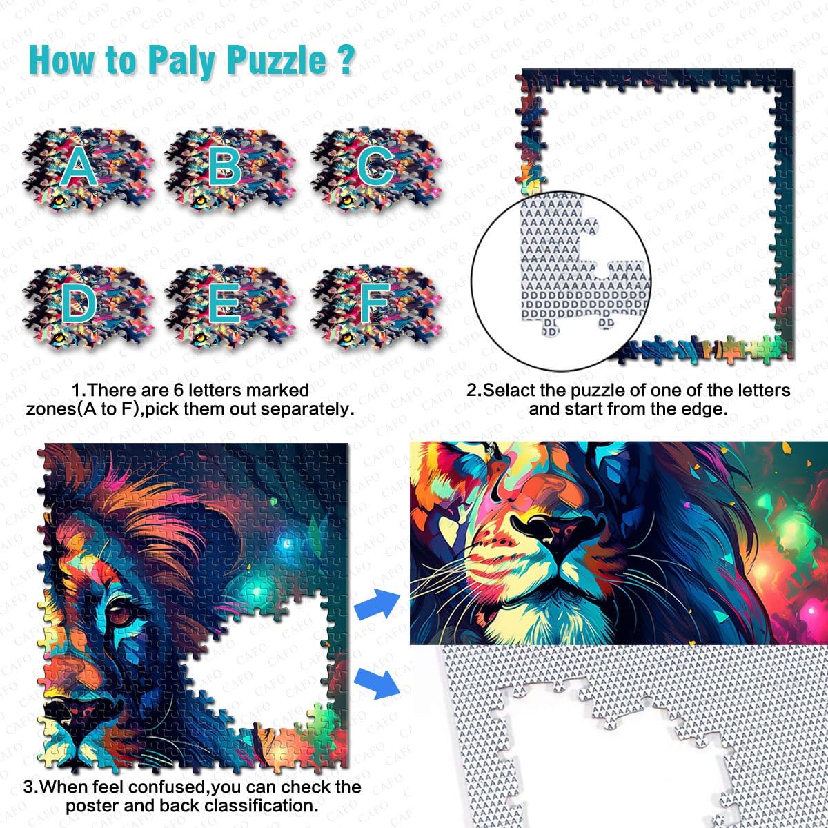 Puzzle da 2000 pezzi per adulti leone neon cartone animato puzzle 70 x 100 cm con pezzi completamente ad incastro a forma casuale
