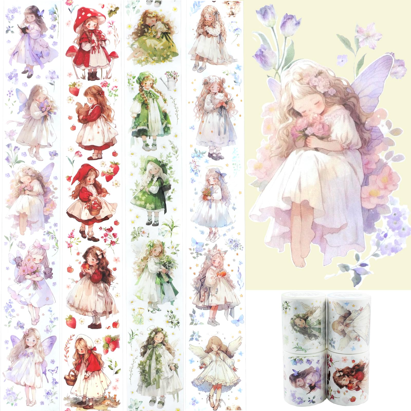 Nastro Washi Estetico 4 Rotoli - Decorazione PET Per Scrapbooking, Diari E Fai Da Te, Stile Farfalla