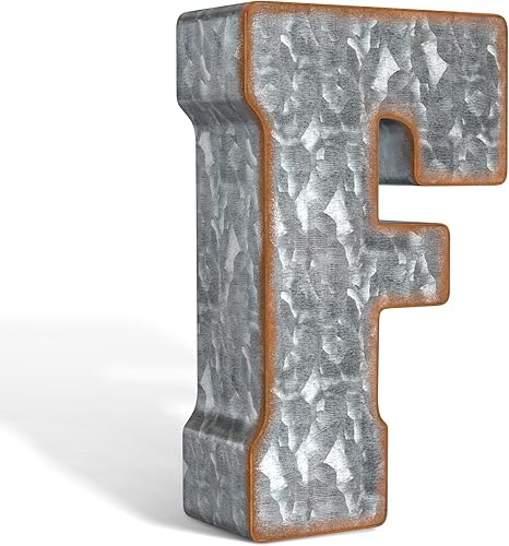 Letras de metal galvanizado para decoración de pared, letra F 3D para colgar o independientes, mezcla única de estilos rústicos, vintage,