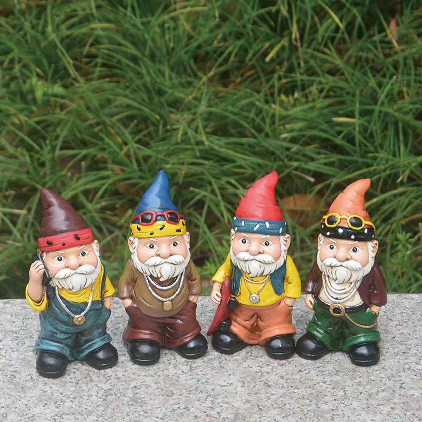 Krasnal ogrodowy z żywicy, punkowa figurka – 11,5 x 6 cm, dekoracja ogrodowa, dekoracyjna żywica krasnal na zewnątrz (mieszana)