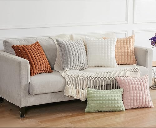 Miniatura 5 de Juego de 2 fundas de almohada de felpa de piel sintética de 12 x 20 pulgadas, fundas de almohada cuadradas decorativas suaves y acogedoras para