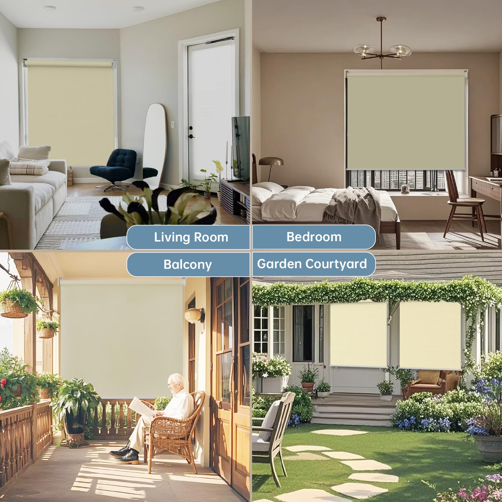 Store Occultant Opaque, Store Enrouleur Thermique Isolant, Rideau Occultant pour Portes et Fenêtres, Protection Intérieurs Solaire et Privée, Installation Simple, Beige, 140x140cm