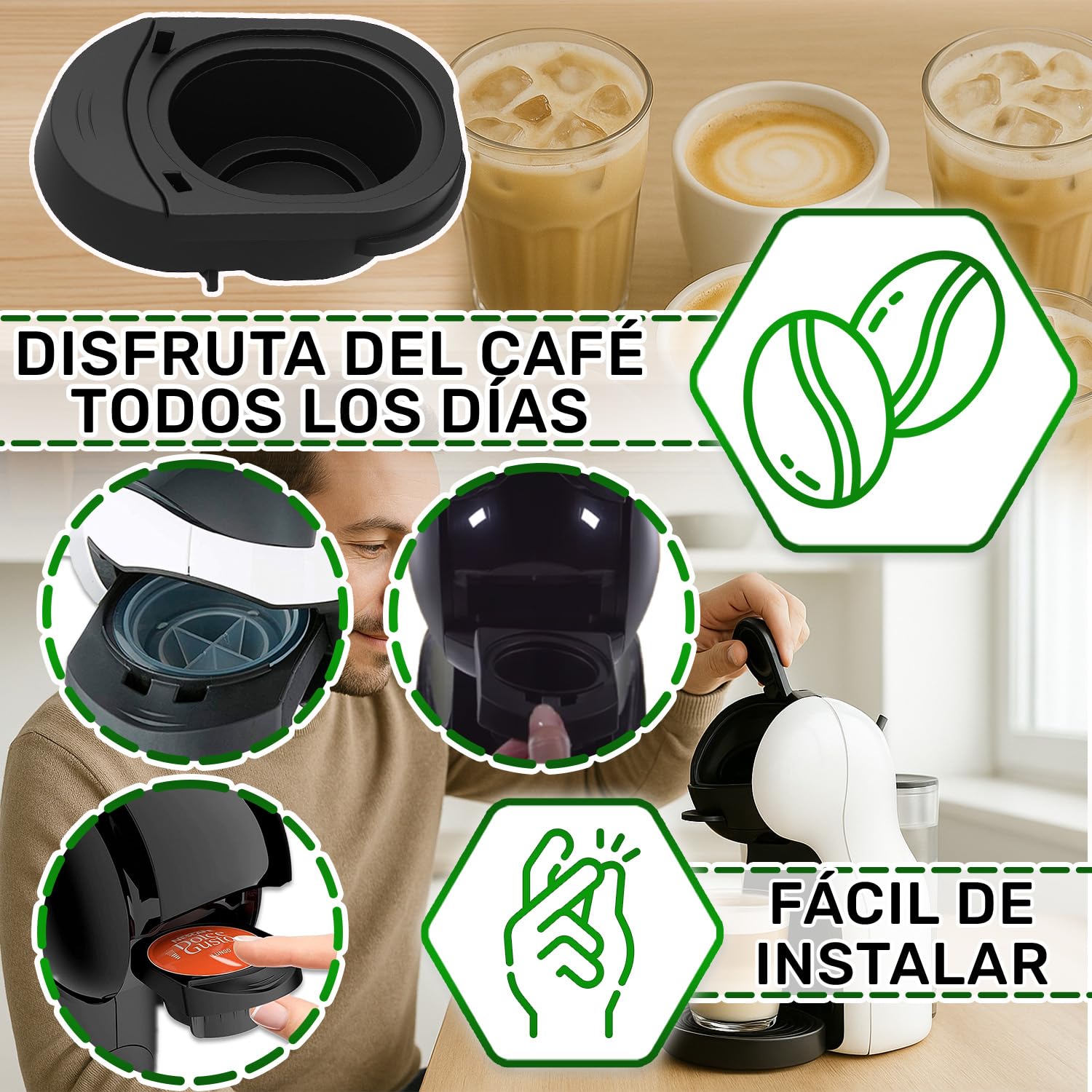 Porta Capsulas para Cafetera Capsulas 80x64x35 mm Ø45 mm con Código Original MS-624826 para Nescafe para Krups para Dolce Gusto para Piccolo XS - Garantía de 5 Años - ONIX TECH