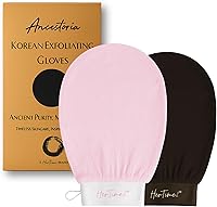 HerTime2 Korean Exfoliating Gloves 2-Pack Pink & Black - Deep Shower Mitts, Reusable Chemical-Free Body Scrub for Radiant Skin