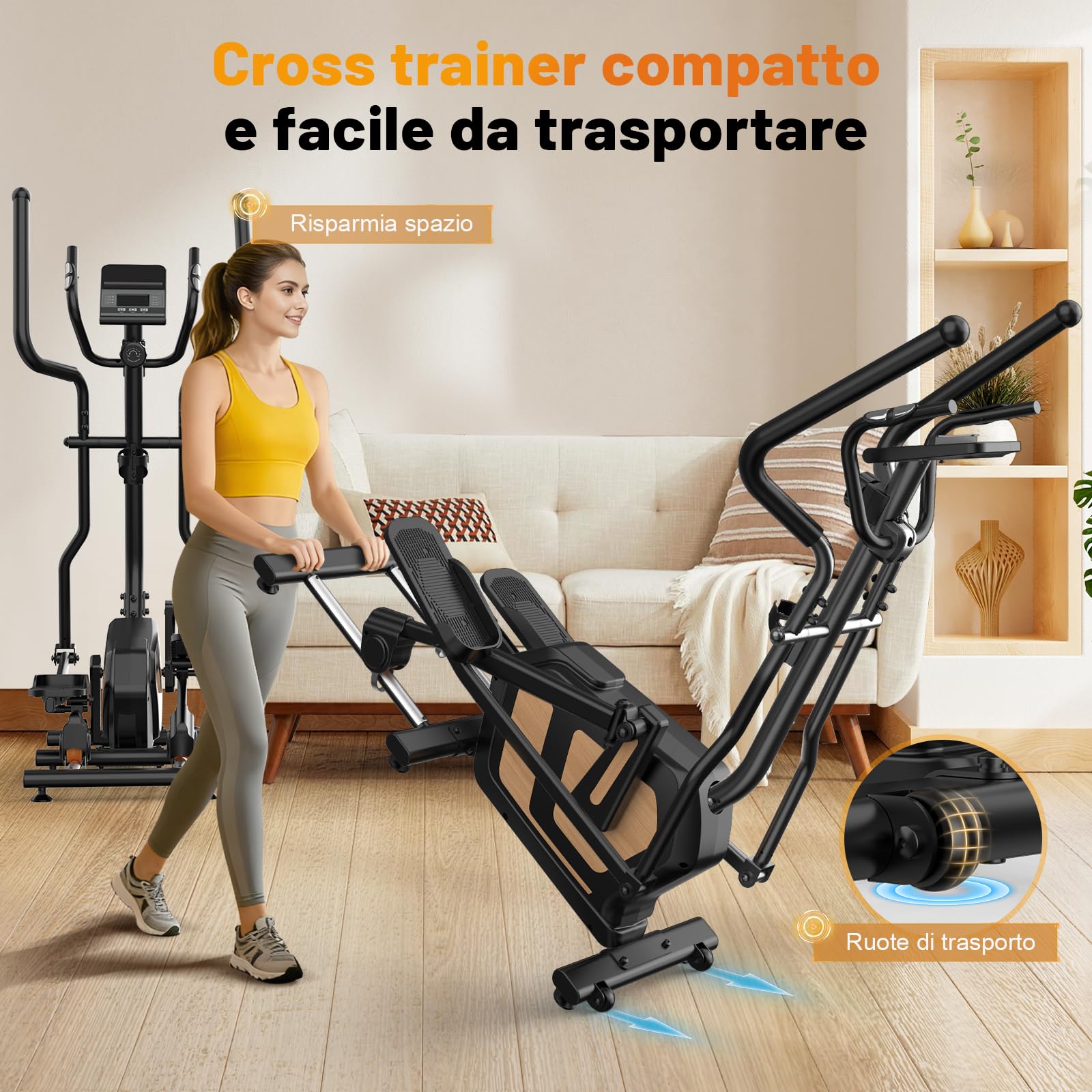 Ellittica da Casa, Ellittiche Ultra Silenzioso Resistenza Magnetica 16 Livelli, Macchina Ellittica con Volano 10kg, Passo di 45cm, App Proprietaria Monitor LCD, Capacità di Carico 150kg
