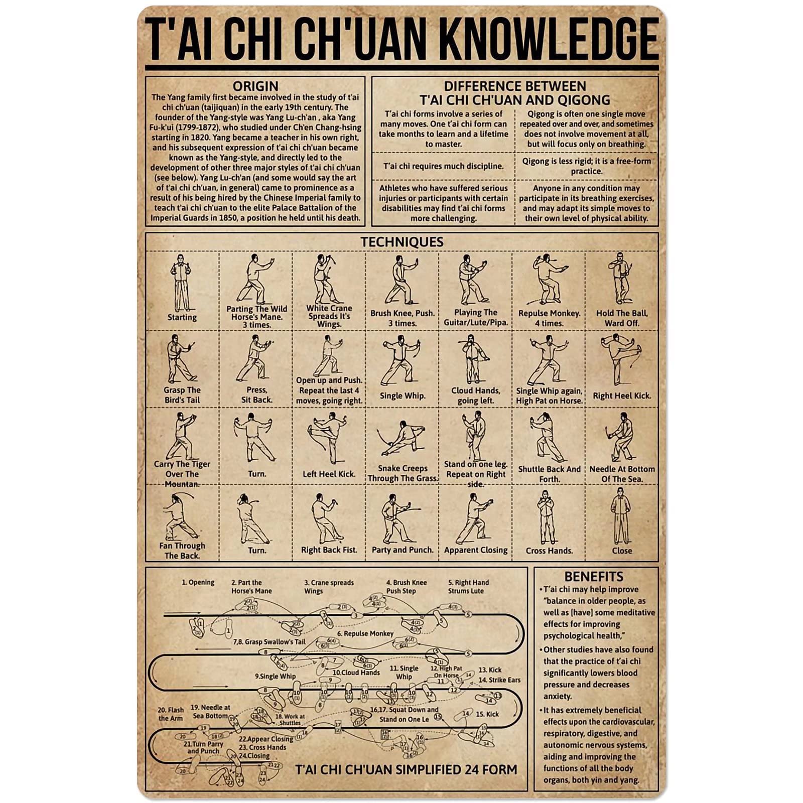 Lsjuee Tai Chi Exploded Diagram Knowledge Vintage Retro Metal Tin Sign Poster Plaque Painting School Garden Home Garage Man Cave Wall Decor 12x16 Inch