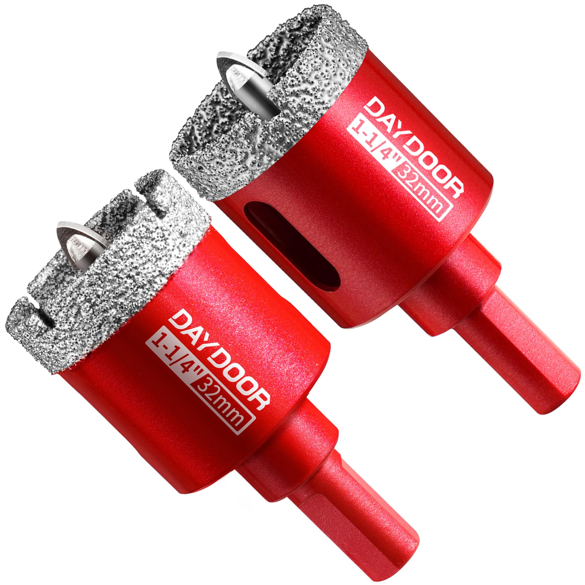 DAYDOOR Brocas de sierra perforadora de diamante de 1-1/4 pulgadas con broca piloto, 2 piezas de sierra perforadora de azulejos de diamante de 32 mm con broca guía para azulejos de porcelana, cerámica