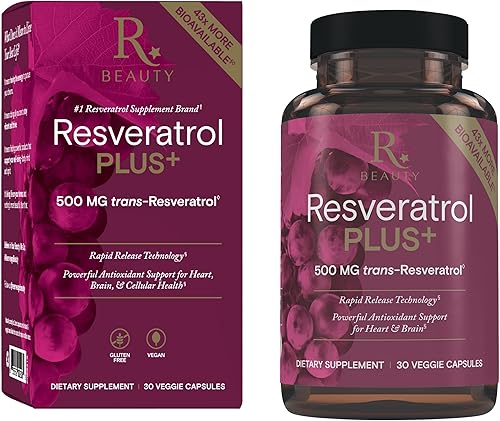 Reserveage Beauty Resveratrol Plus+ 500 mg - Cápsulas de resveratrol de liberación rápida con quercetina para el sistema inmunológico, la salud del