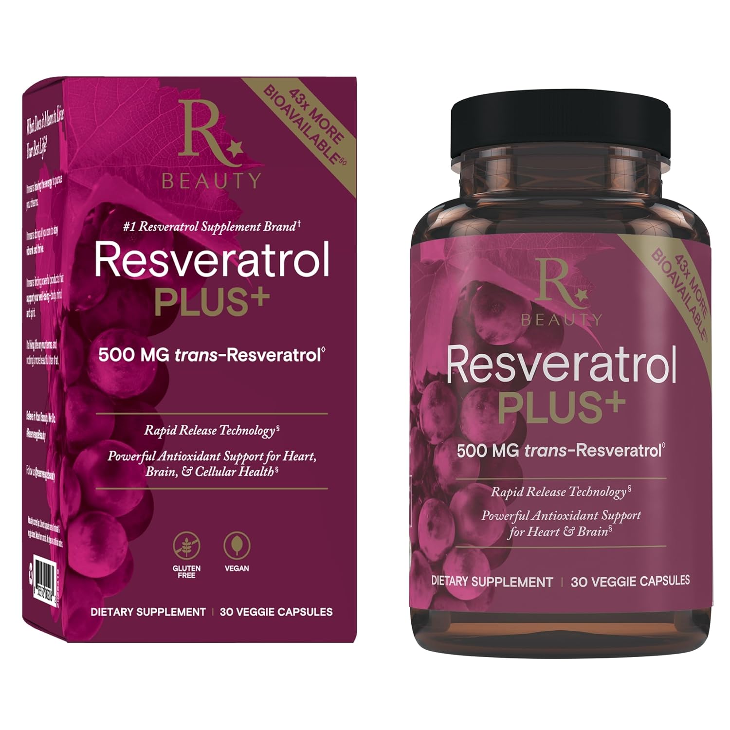 Reserveage Beauty Resveratrol Plus+ 500 mg - Cápsulas Vegan e Sem ...