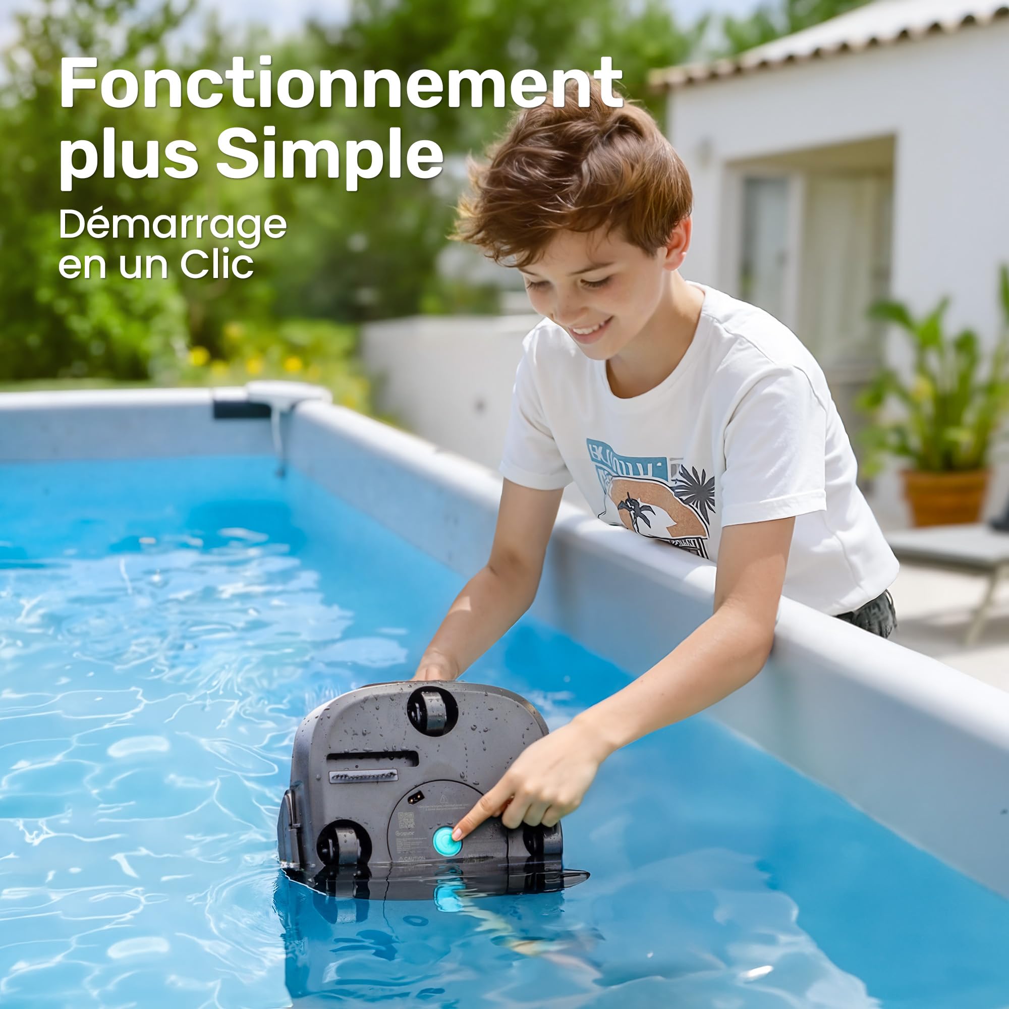 Gosvor Robot Piscine sans Fil, Aspirateur Automatique Piscine Hors Sol, 90 Min d’Autonomie, Retour Automatique, Portable, Robot de Piscine Jusqu’à 80 m²