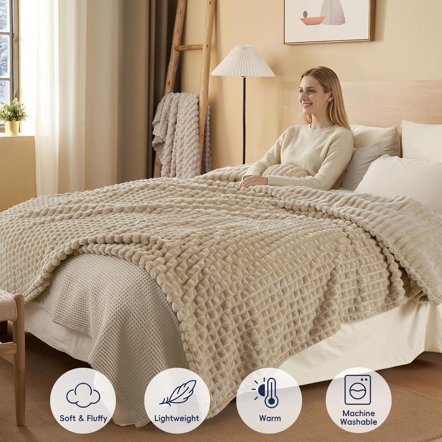 PHF Luxury Soft Fleece Blanket Twin Size, No Shed No Pilling, 380GSM Fluffy Cozy Throw Blankets for Bed, 66"x90", Lightweight Warm Bedding for Home Decor, Ideal Gift for Women, Taupe