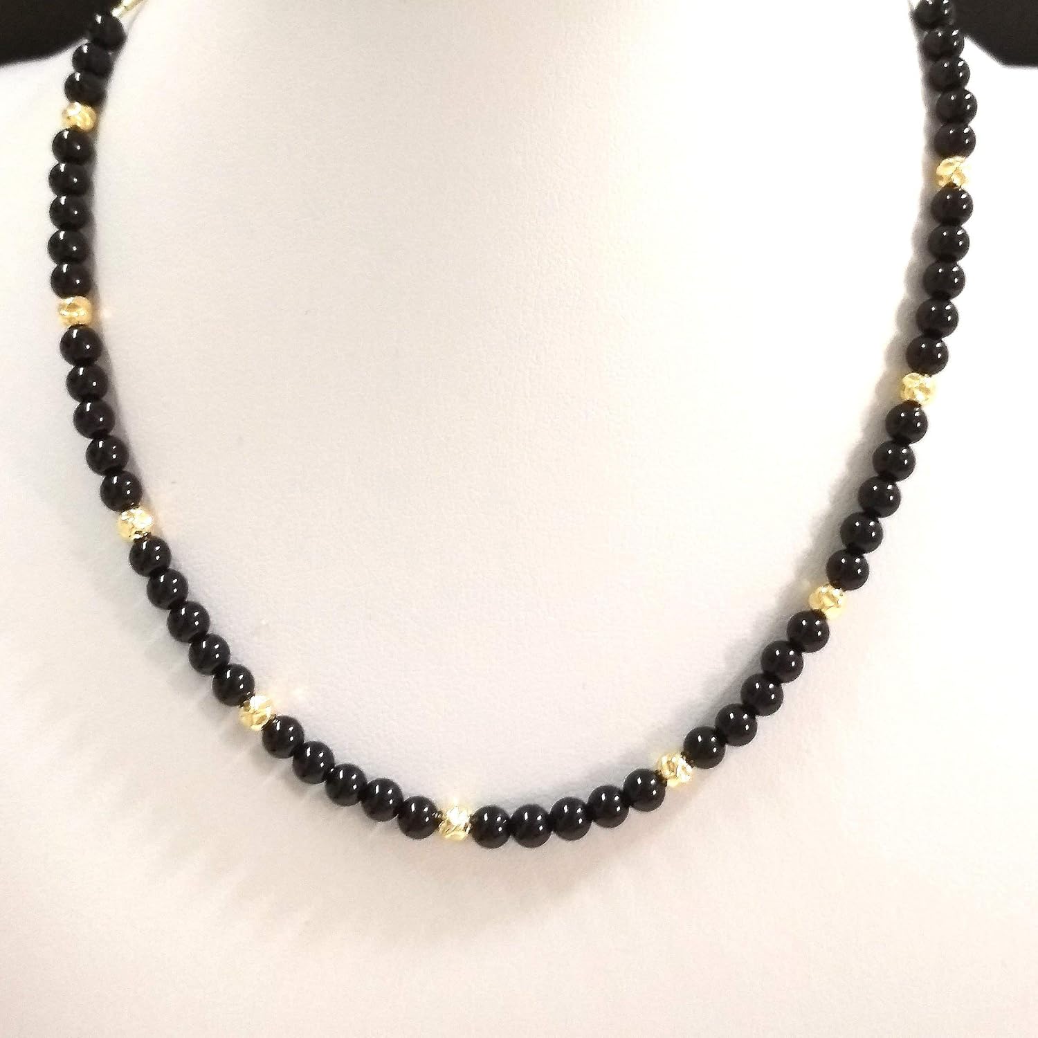 4mm Black Onyx and 14kt Gold Filled Hammered Beads Beaded Necklace. Men Women Unisex. Made to your size.