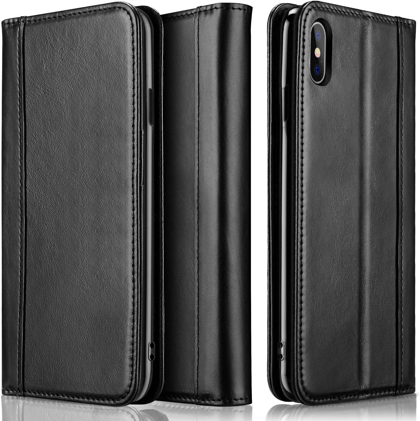 ProCase iPhone Xs Max Wallet Case, Genuine Leather Flip Cover Case with Kickstand Credit Card Holder and Magnetic Closure for iPhone Xs Max 6.5 Inch 2018 Release –Black