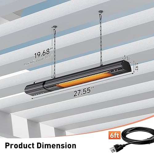 Miniatura 3 de Calentador eléctrico de techo para exteriores, control Wifi, patio colgante montado en la pared, 1500 W, infrarrojo, 9 niveles de calor,
