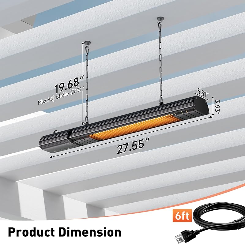 Sundate 1500W Infrared Patio Heater, WiFi App, 9 Heat Levels, 24H Timer image 3