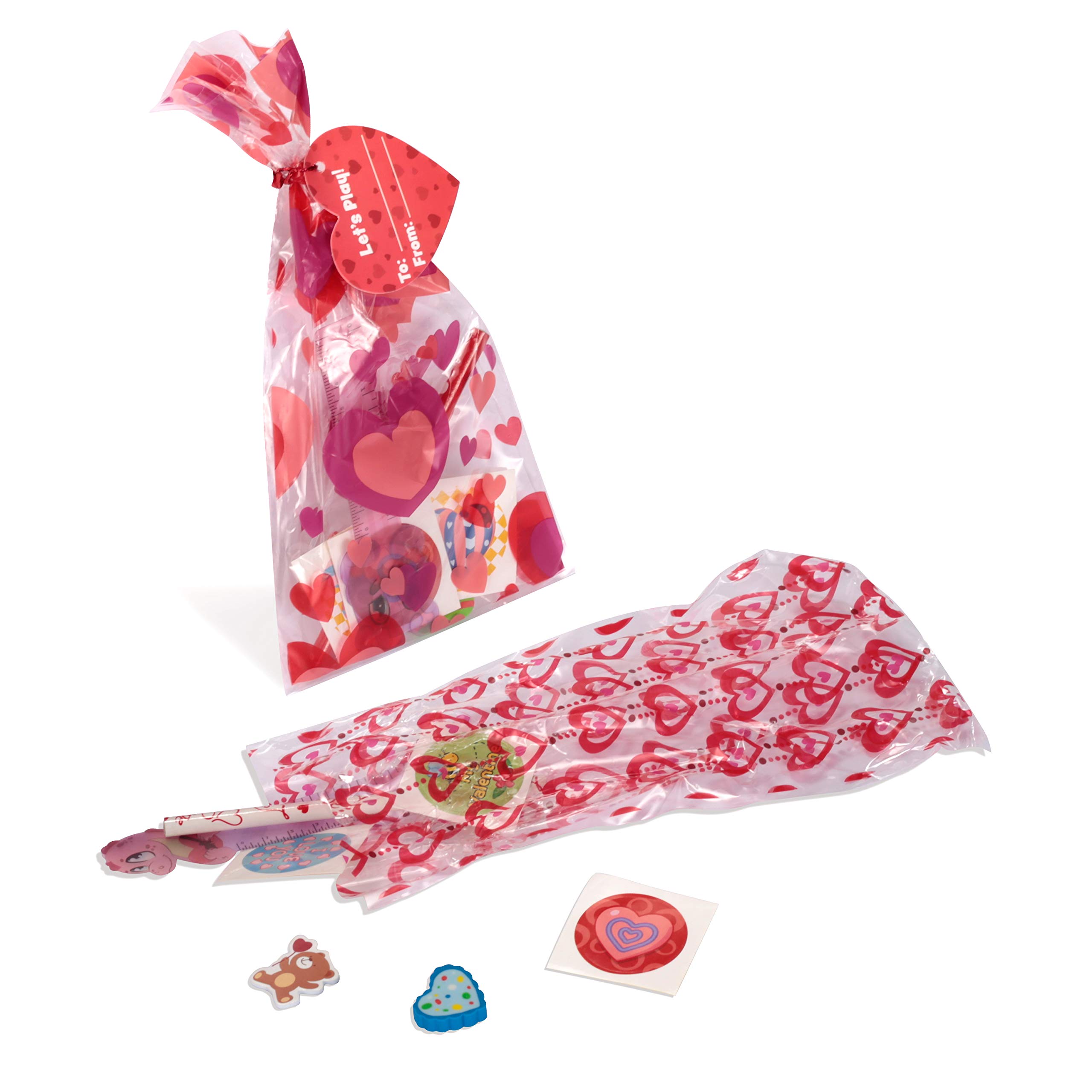 JOYIN 28 Pcs Valentines Day Gifts for Kids Goody Bags with Stationery Gift Set for School Classmates Exchange Gift, Valentine Party Favor, Includes Pencils, Erasers, Rulers, Stickers