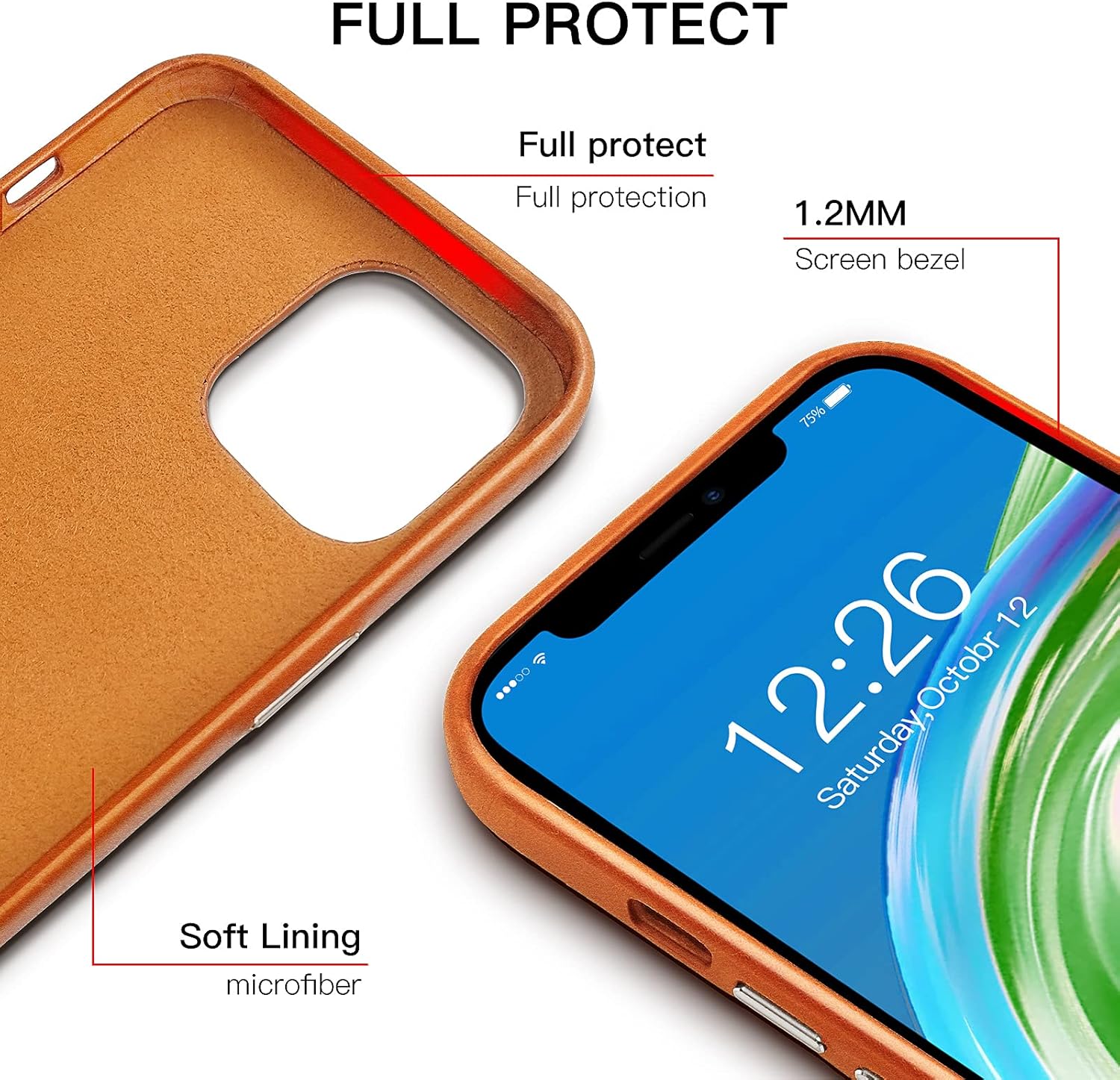 LUCKYCOIN for iPhone 12 Wallet Phone Case with Credit Card Holders,Retro Genuine Leather Purse Covers with Metal Buttons,Durable Shokproof Protective Bumper Case Raised Bezel Design-Tan