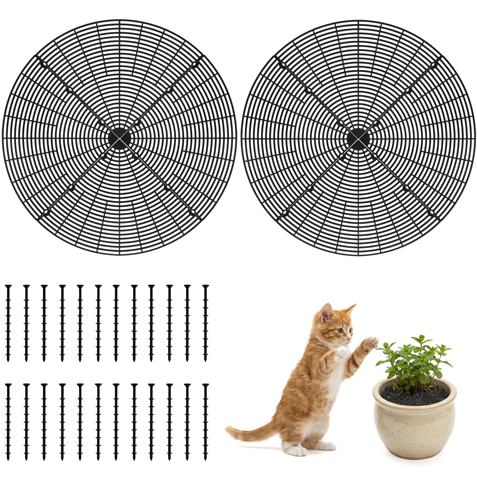 Spetsbst 2 Stück Blumentopfgitter 52cm, Pflanzenschutz Katze PP-Material Blumentopf Abdeckung für Pflanzen, Blumentopf Gitter mit verlängertem Befestigungsstift Schützt Pflanzen vor Kinder Tierfraß