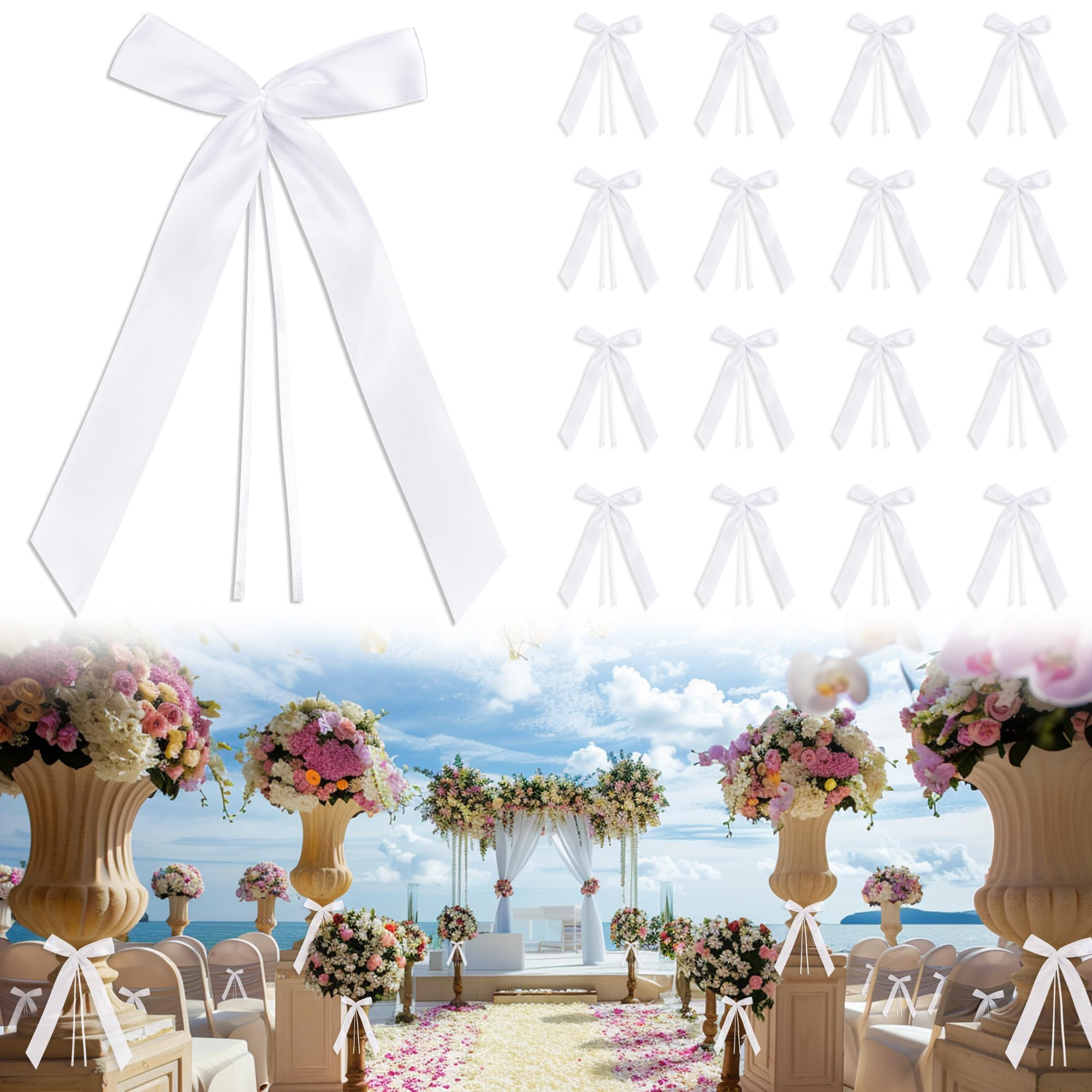 DazSpirit 100 pcs Noeud Voiture Mariage Blanc, Ruban Satin Decoration Mariage pour Deco Voiture, Mariage Champetre, Decoration Voiture Mariage de Chaise, Cadeaux, Wedding Ceremony, Bouquet | Prêt à l'emploi