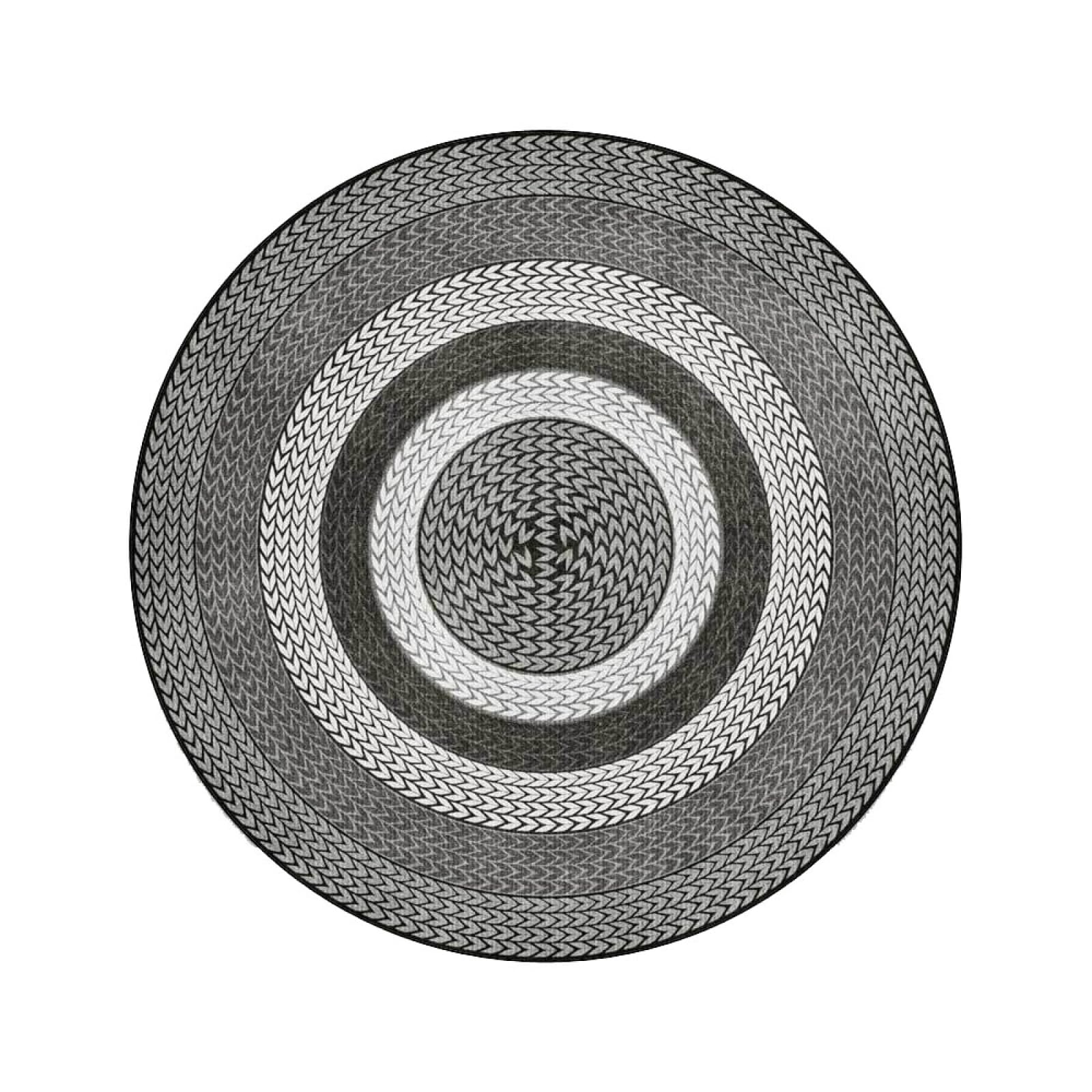 Machine Washable Gray Round Rug - Non Slip Circular Mats for Living Room, Kitchen Vintage Jute Patterns, Handmade Printing and Weaving