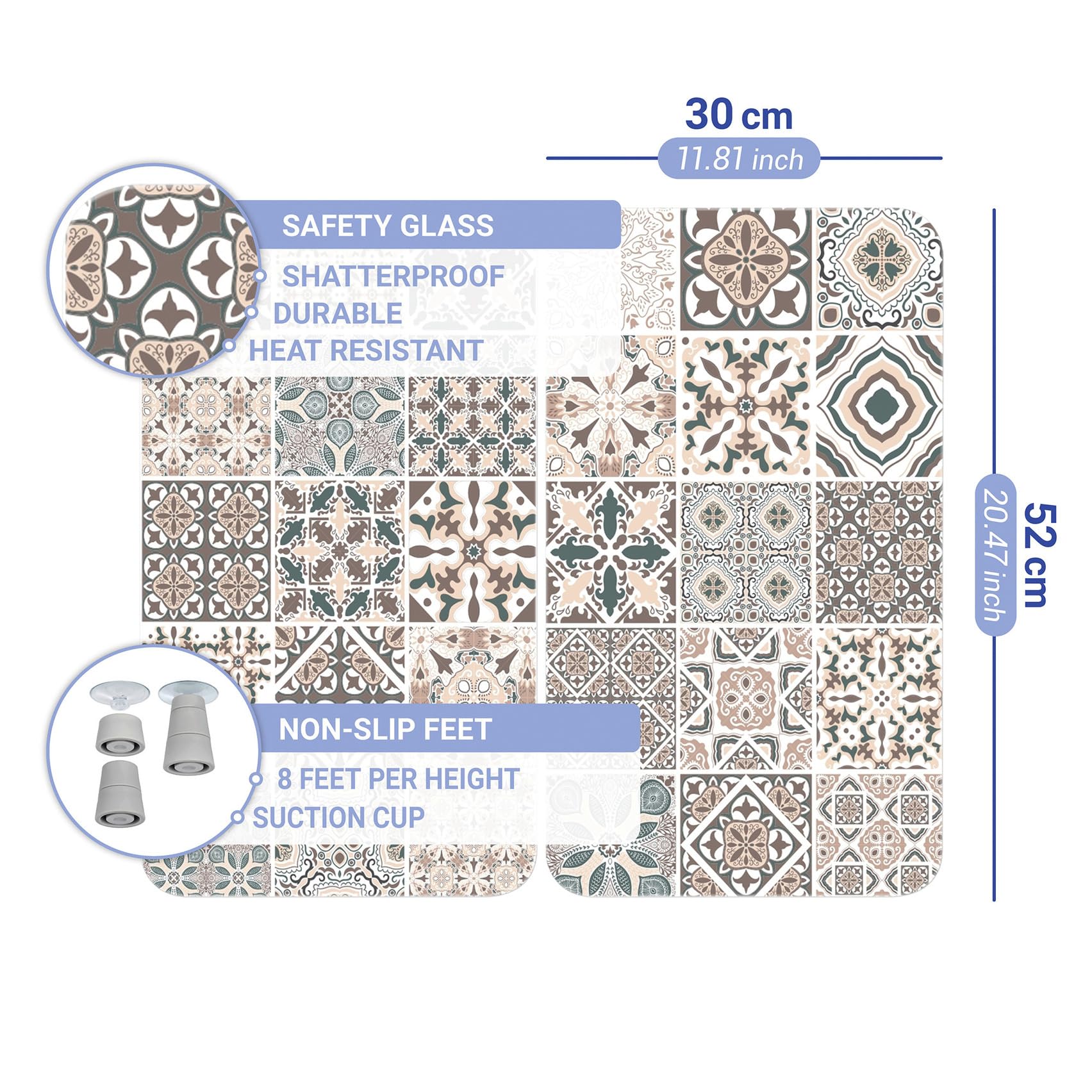 WENKO Placas protectoras para cocina Mod Azulejo, ajustable en altura para todo tipo de cocinas, tabla de cortar y protector contra salpicaduras, vidrio, 30 x 52 cm, juego de 2 — view 6