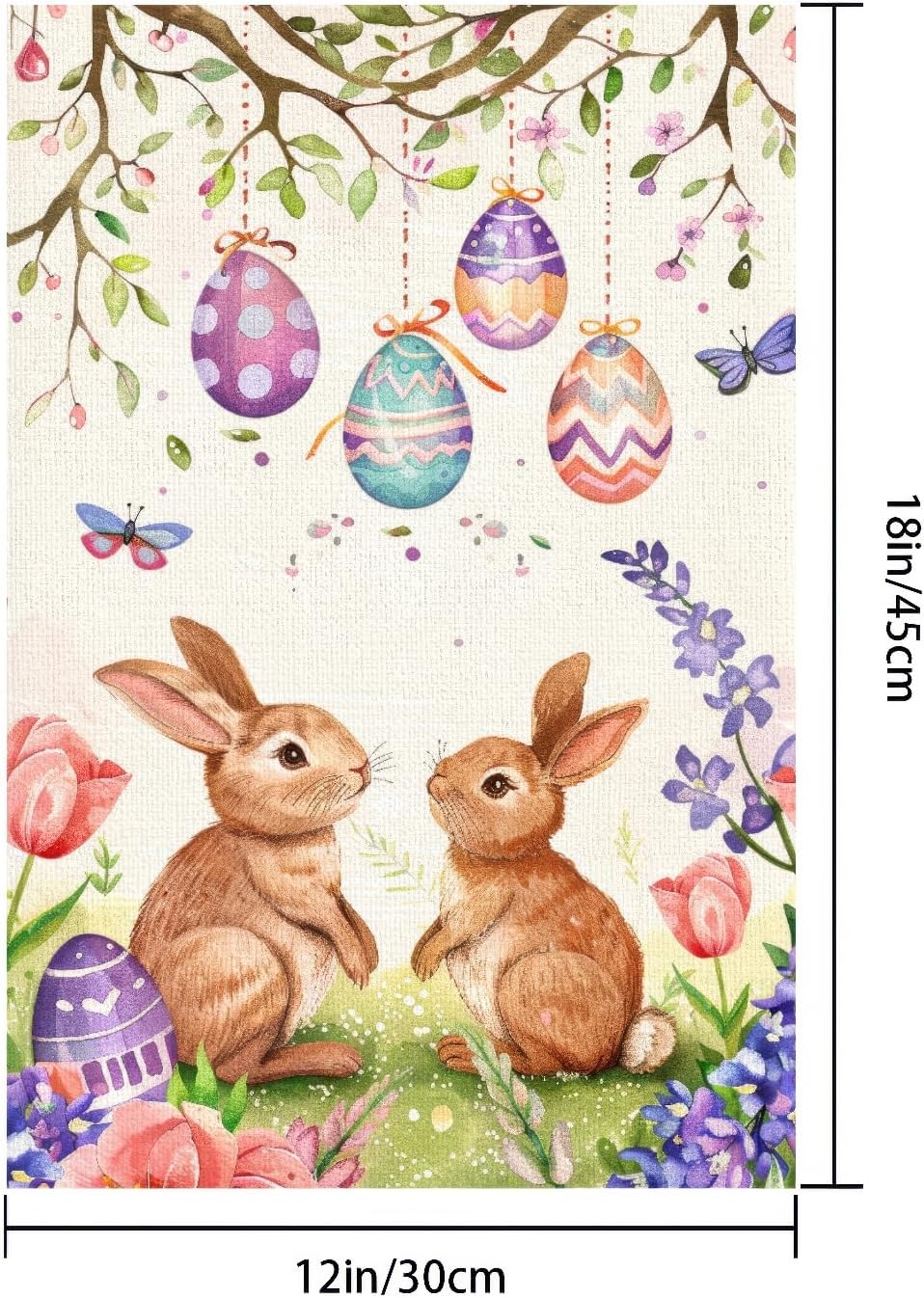 Happy Easter Garden Flag 12x18 Inch Double Sided Bunny and Hanging Easter Egg Design Small Outdoor Yard Flag Spring Rabbit Floral Banner for Porch Lawn Patio Garden Decor - Image 6