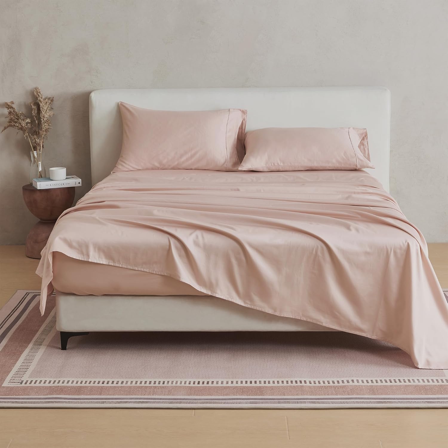 Great Bay Home 100% Cotton Sateen Queen Size Sheet Set - 4 Pc 15" Deep Pocket Pink Bed Sheets with Pillowcases - Smooth Sateen Weave, Luxurious 400 Thread Count Bedding Set (Queen, Dusty Rose)