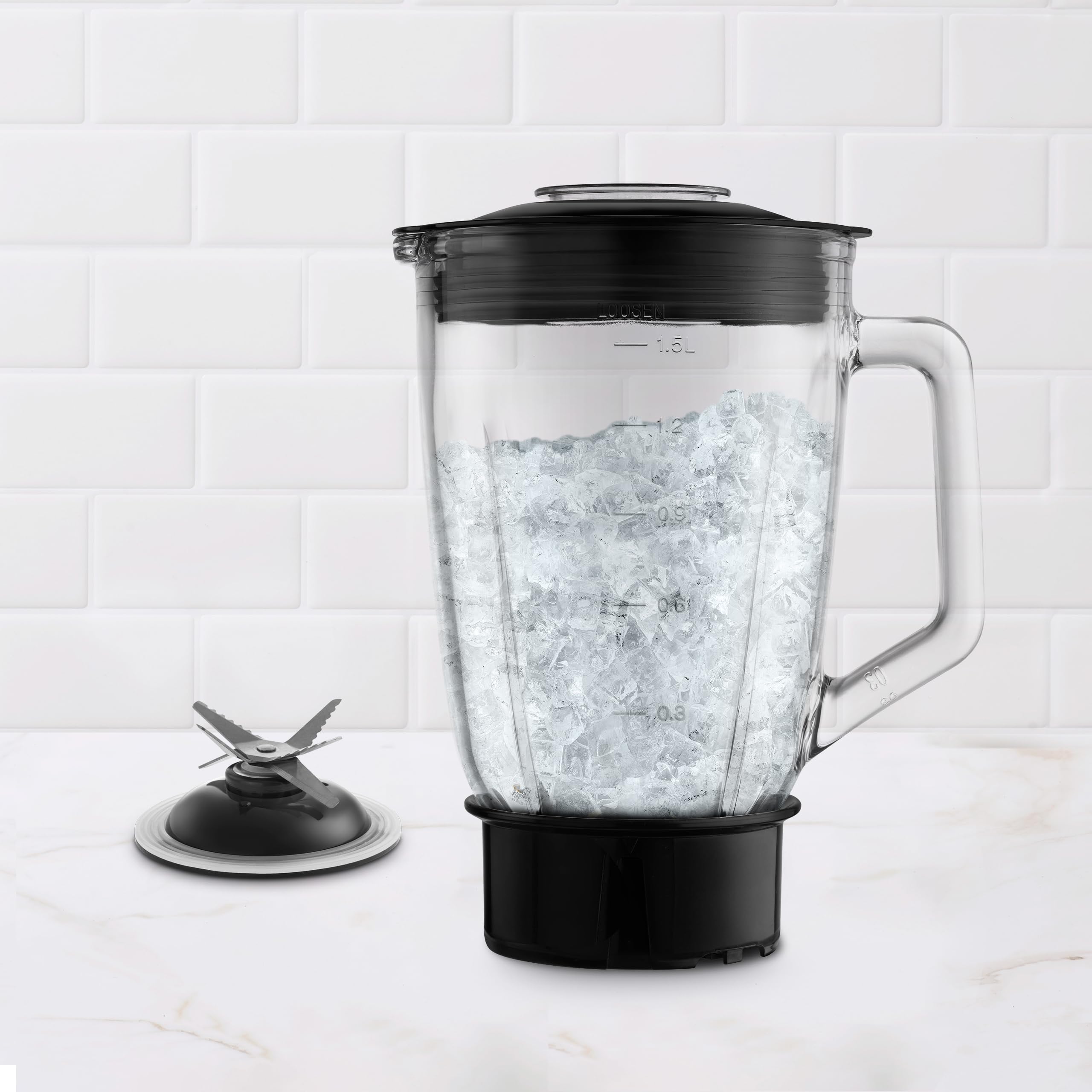 Ufesa White Gold Blender do kubków, 1500 W, szklany dzbanek 1,5 l, regulator prędkości z oświetleniem LED, kostka do lodu, 6 wyjmowanych ostrzy ze stali nierdzewnej, 2 prędkości + turbo