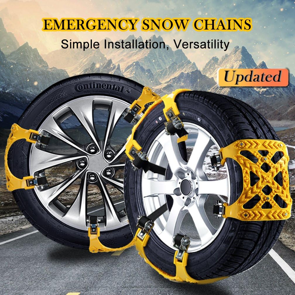 Snow Chains, Anti-skid Emergency Snow Tyre Chains Car Belting Straps, Universal Fit Emergency Anti-Skid Car Cable Tire Mud Snow Chains, Tyre Winter Traction Aid 6PCS