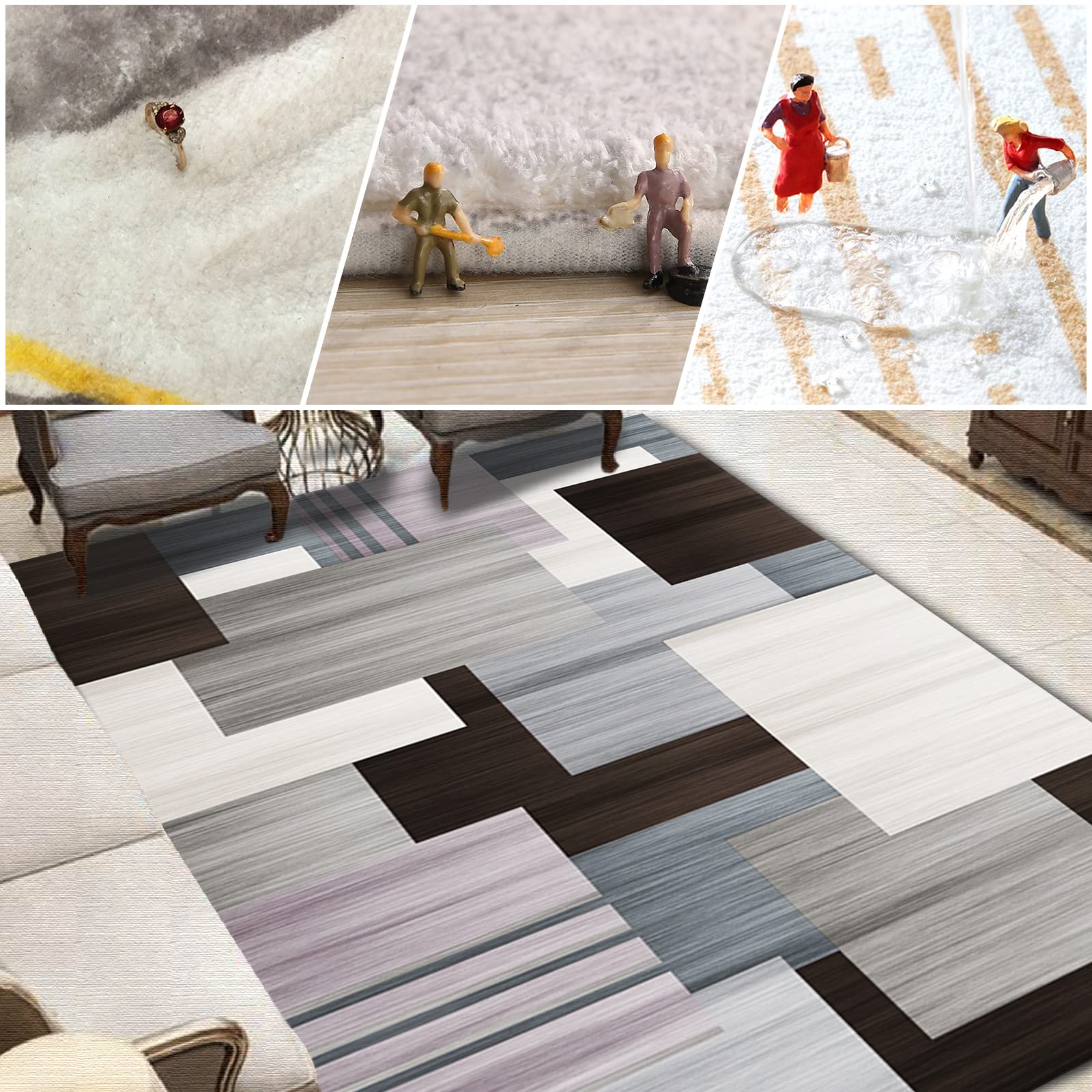 Tapis à poils longs pour salon, chambre à coucher, motif géométrique rectangulaire moderne, idéal pour l'entrée, le couloir et le bureau