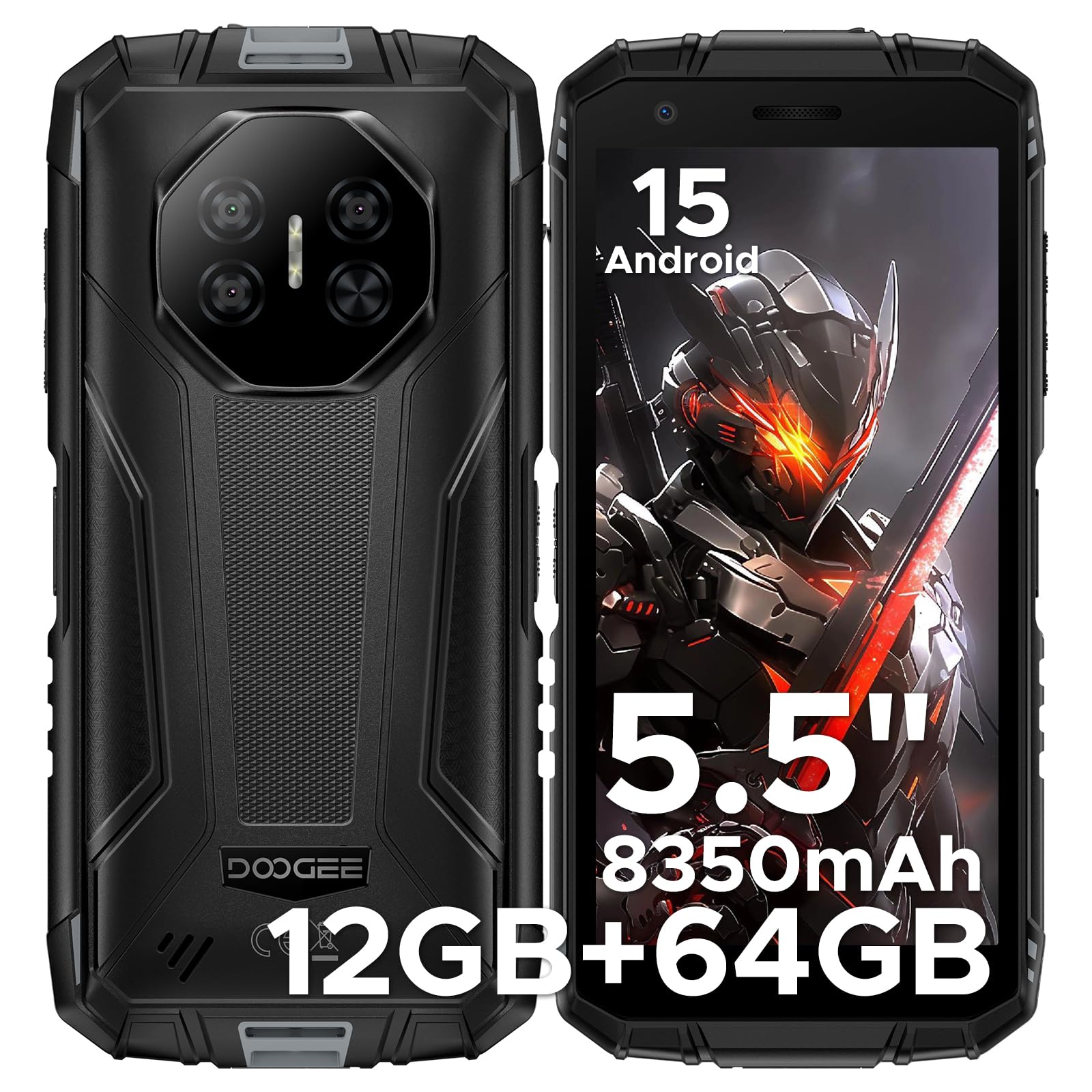 DOOGEE Fire 3 Android 15 Rugged Phone Unlocked,8350mAh Battery,12GB+64GB/2TB,Octa Core Rugged Smartphone,5.5" IPS HD+ Display,13MP+8MP,IP68 Waterproof